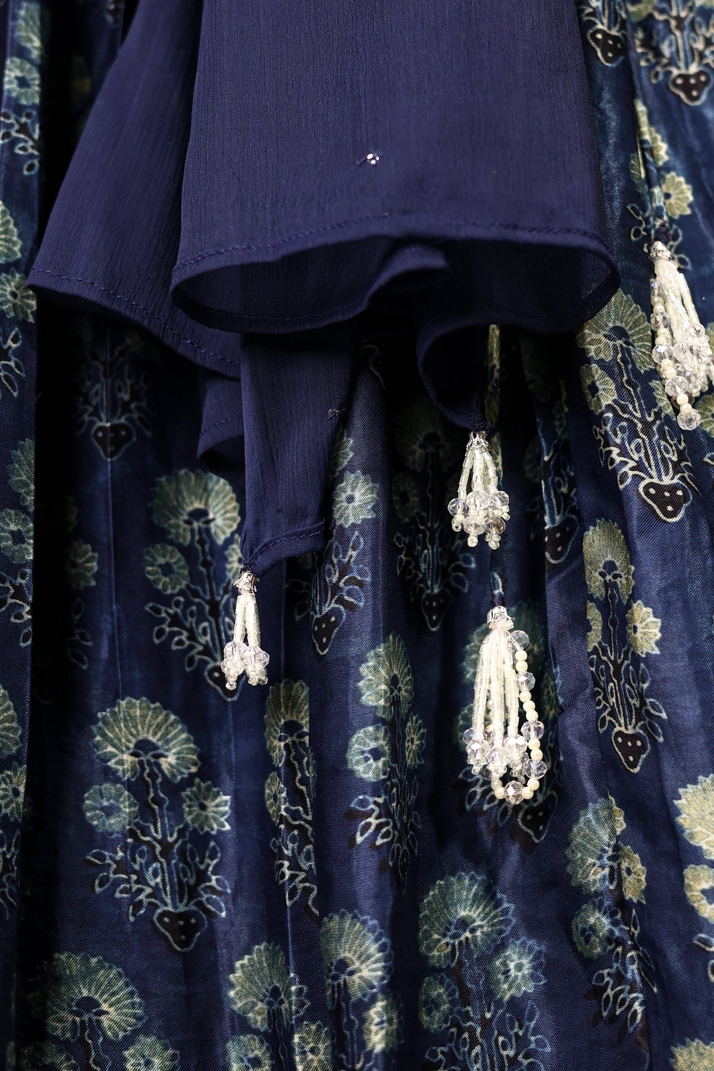 Blue Modal Satin Silk Hand-Worked Lehenga Set