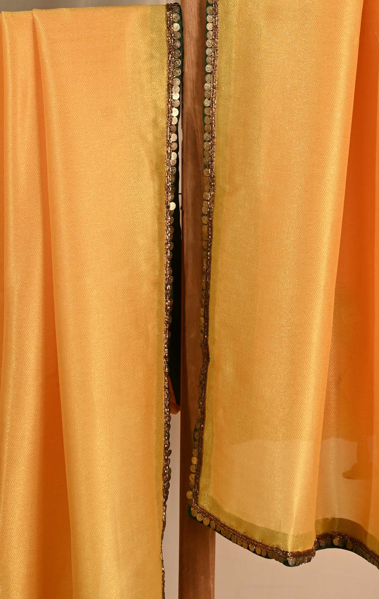 Yellow Chevron Textured Saree