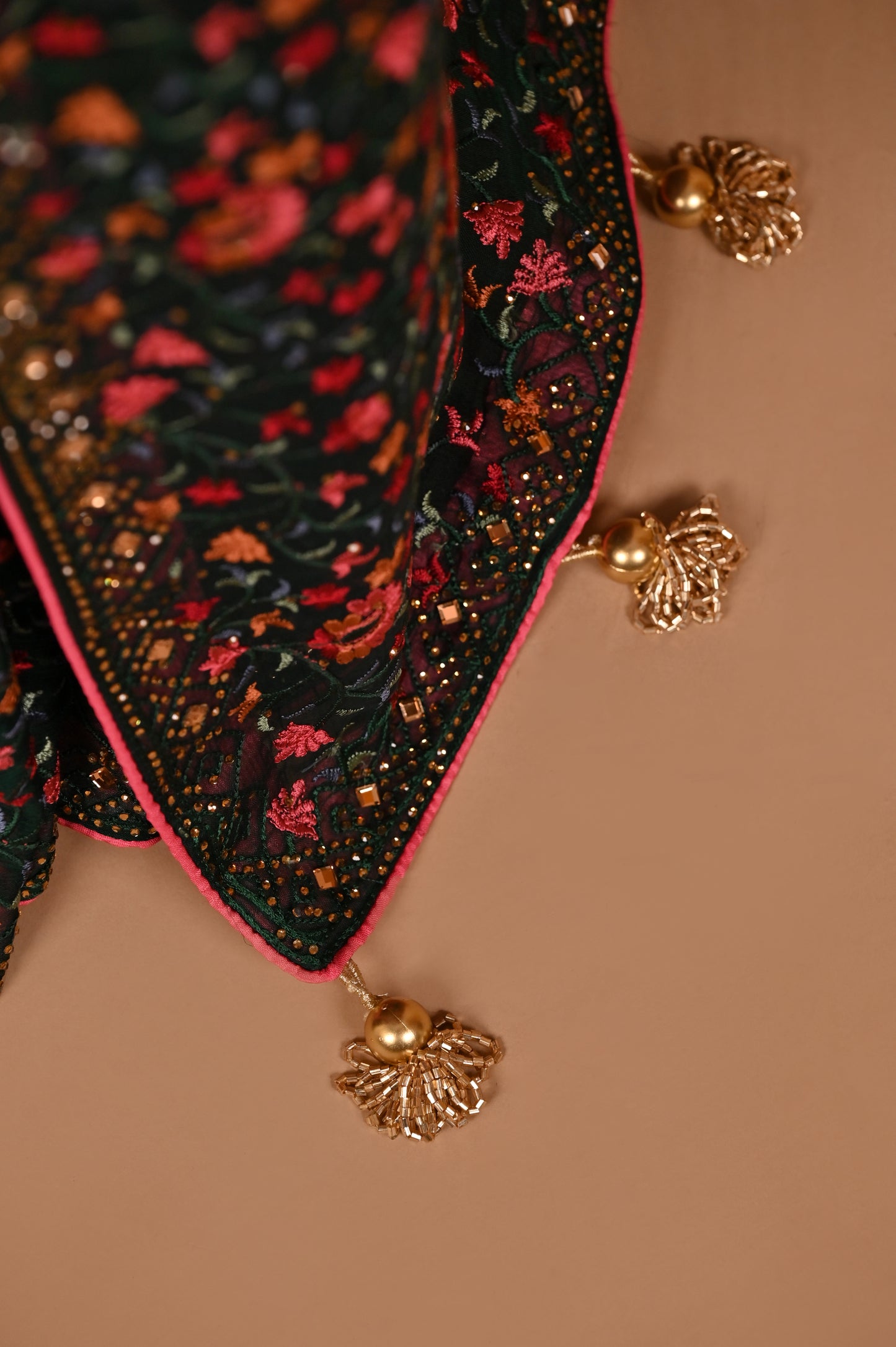 Emerald Enchantment Georgette Saree with Kashmiri Embroidery