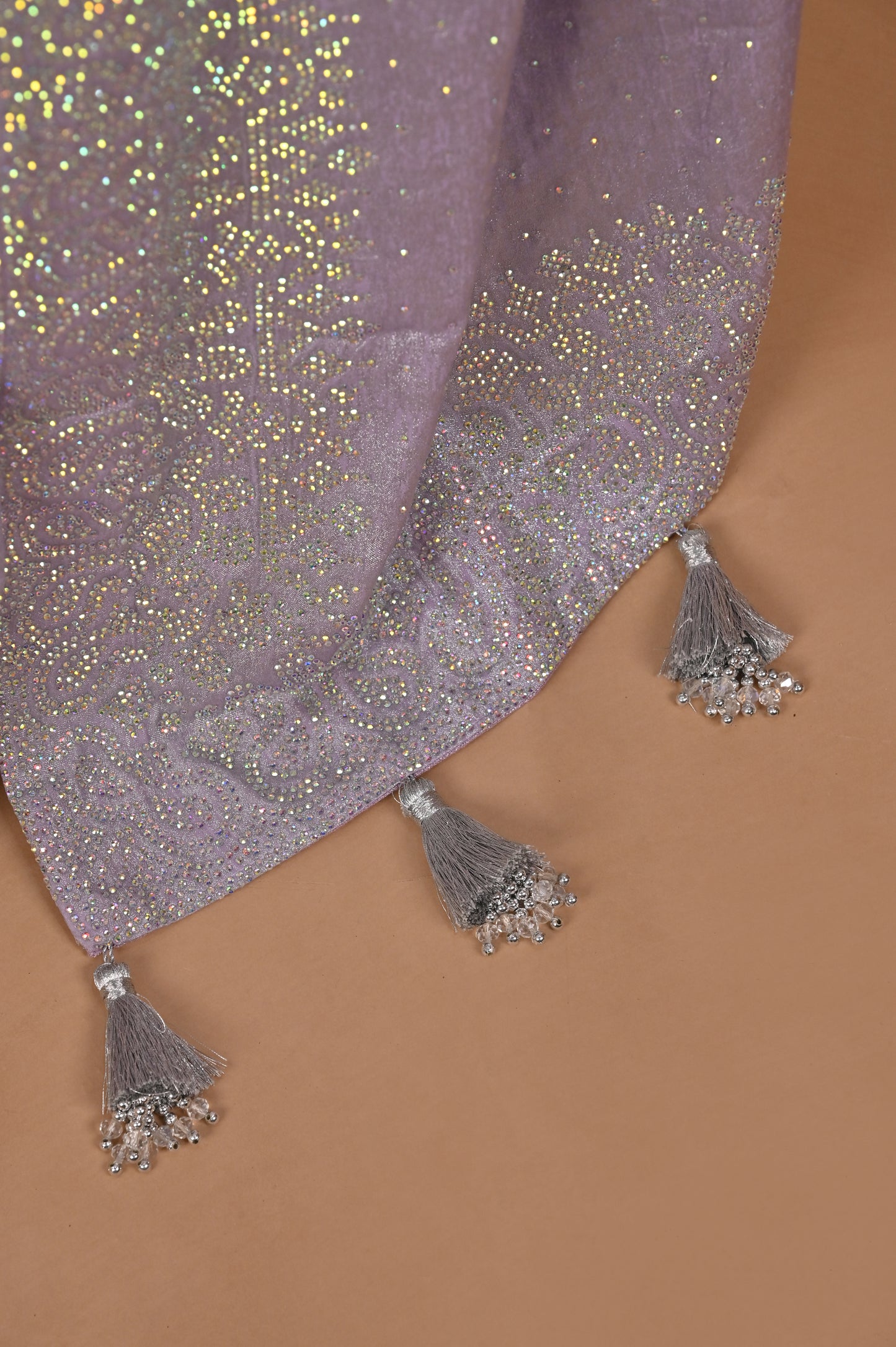 Lilac Luxe Suede Satin Saree with Swarovski Embellishments
