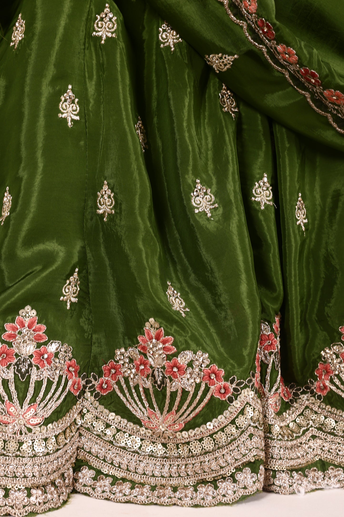 Mehendi Green Art Silk Lehenga with Computerised Embroidery, Tassels & Matching Dupatta