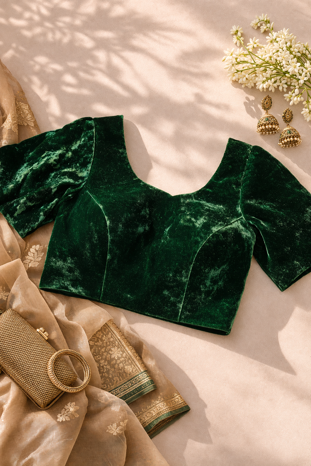 Emerald Green Silk Velvet Blouse