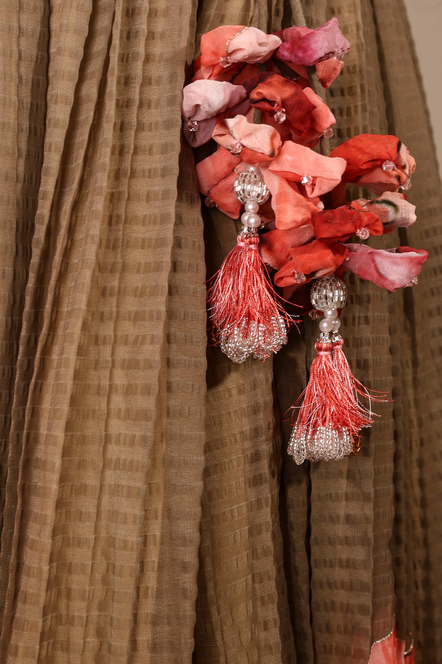 Floral Printed Crop Top and Skirt with Zari and Sequins