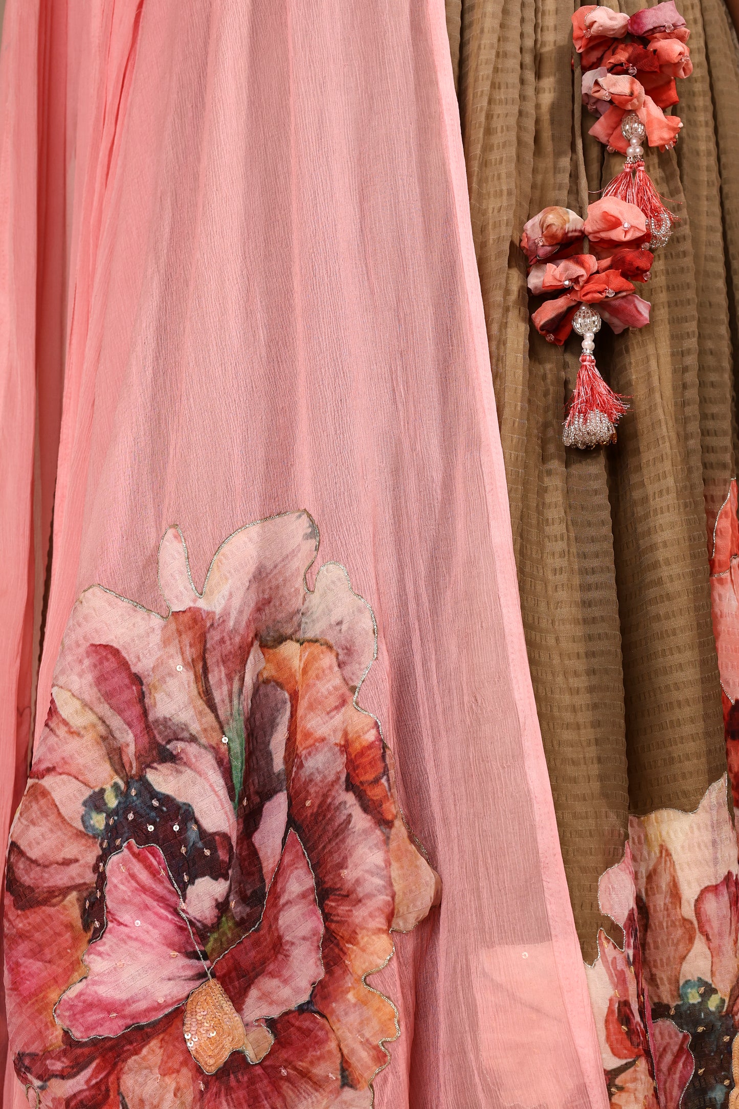 Floral Printed Crop Top and Skirt with Zari and Sequins