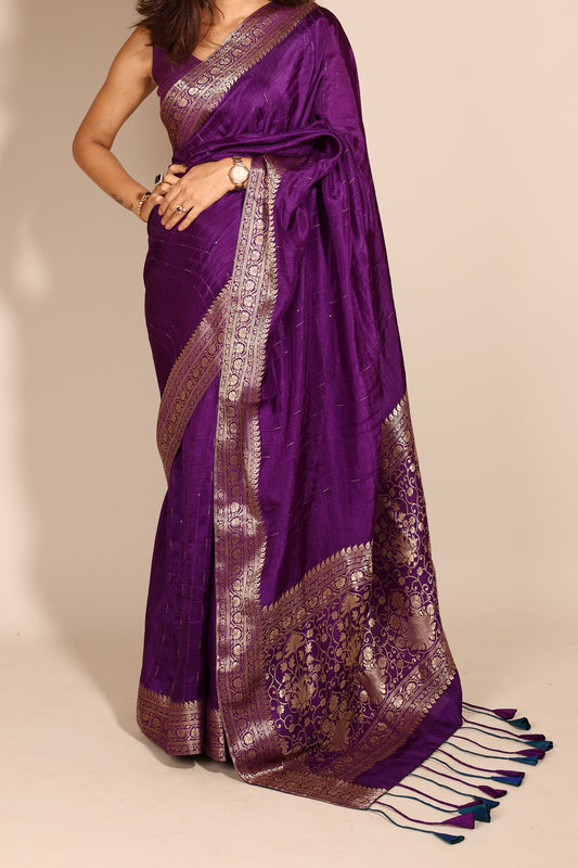 Purple Art Silk Saree with Woven Zari Border and Sequins