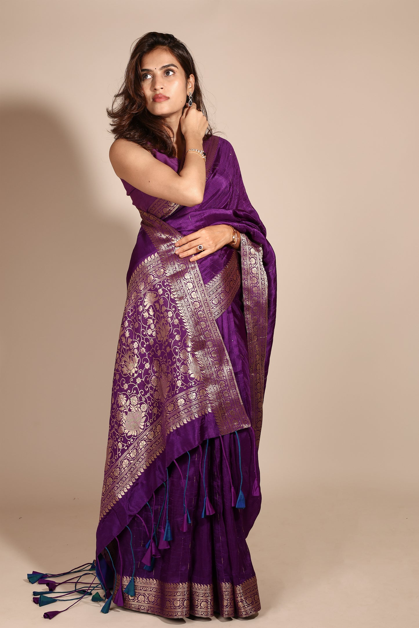 Purple Art Silk Saree with Woven Zari Border and Sequins