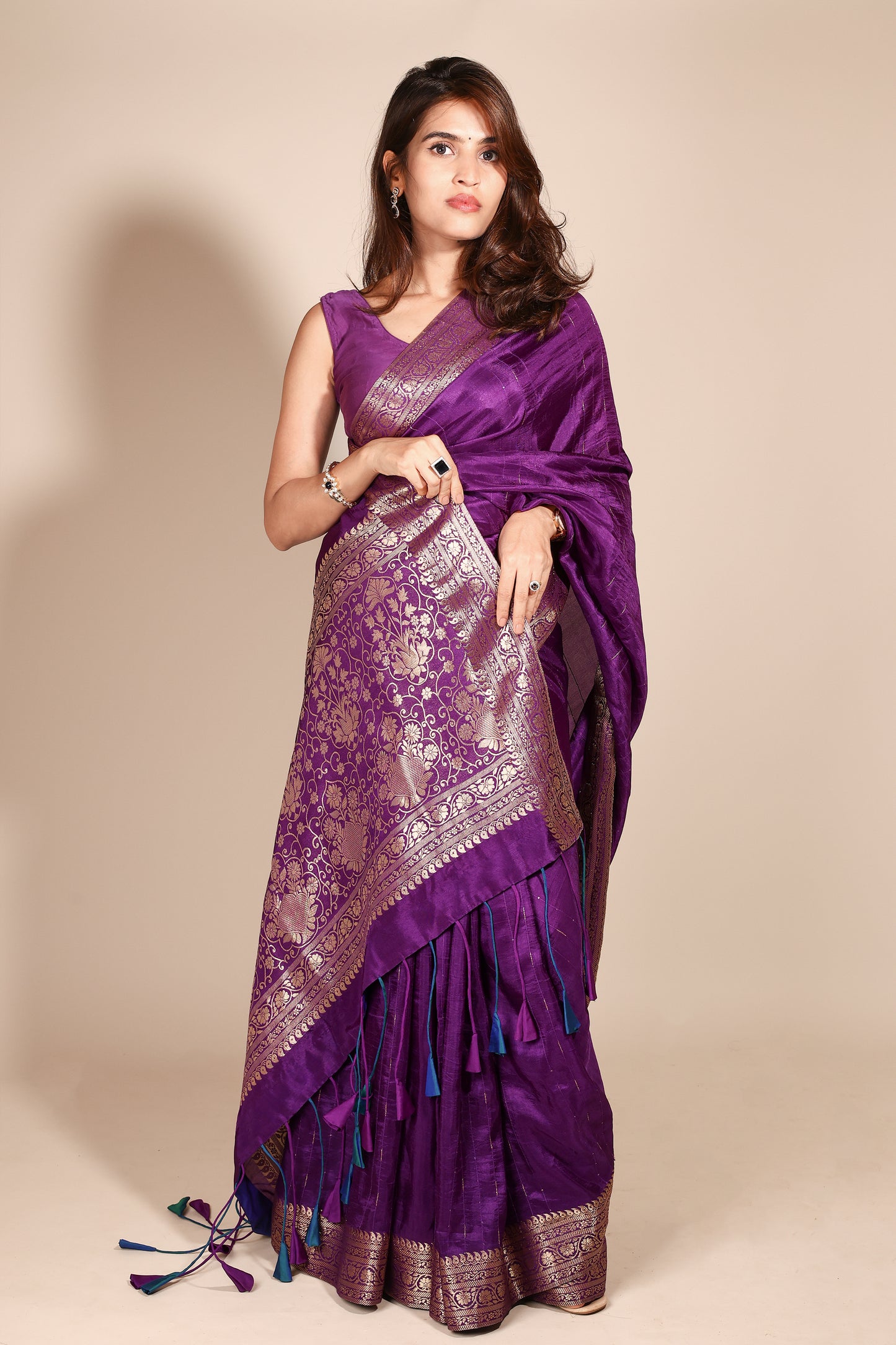 Purple Art Silk Saree with Woven Zari Border and Sequins