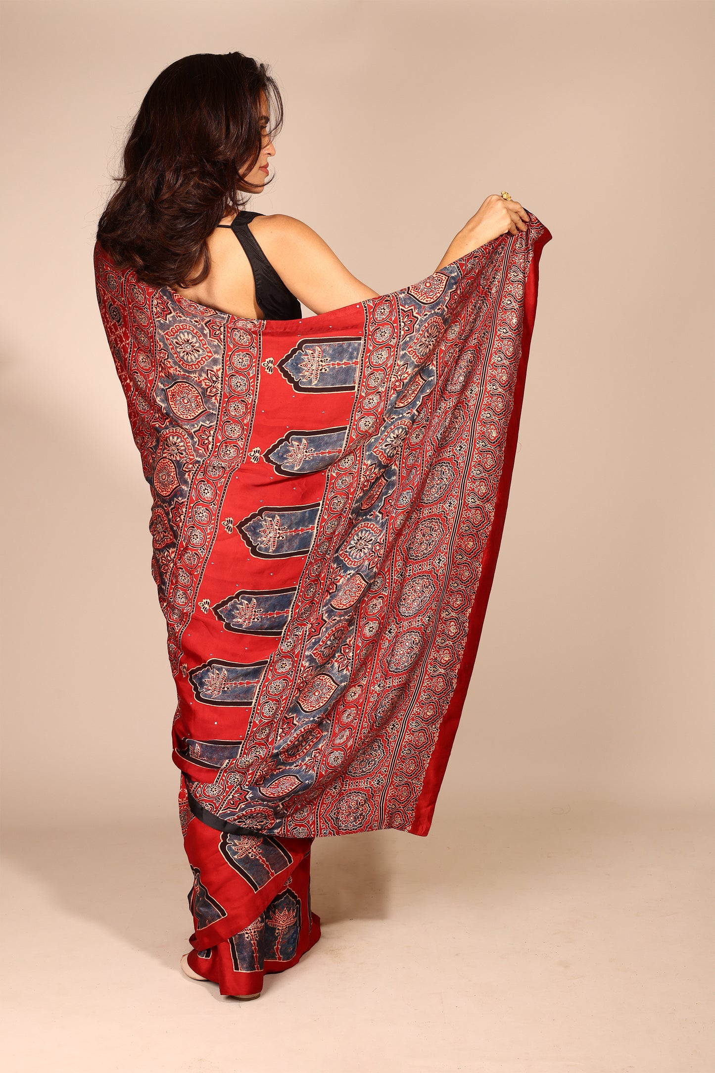 Elegant Red Modal Silk Saree with Ajrakh Print