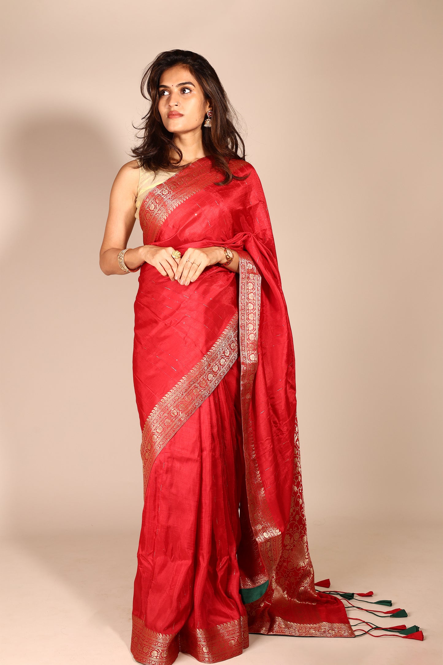 Stunning Red Art Silk Saree with Woven Zari Border and Sequins