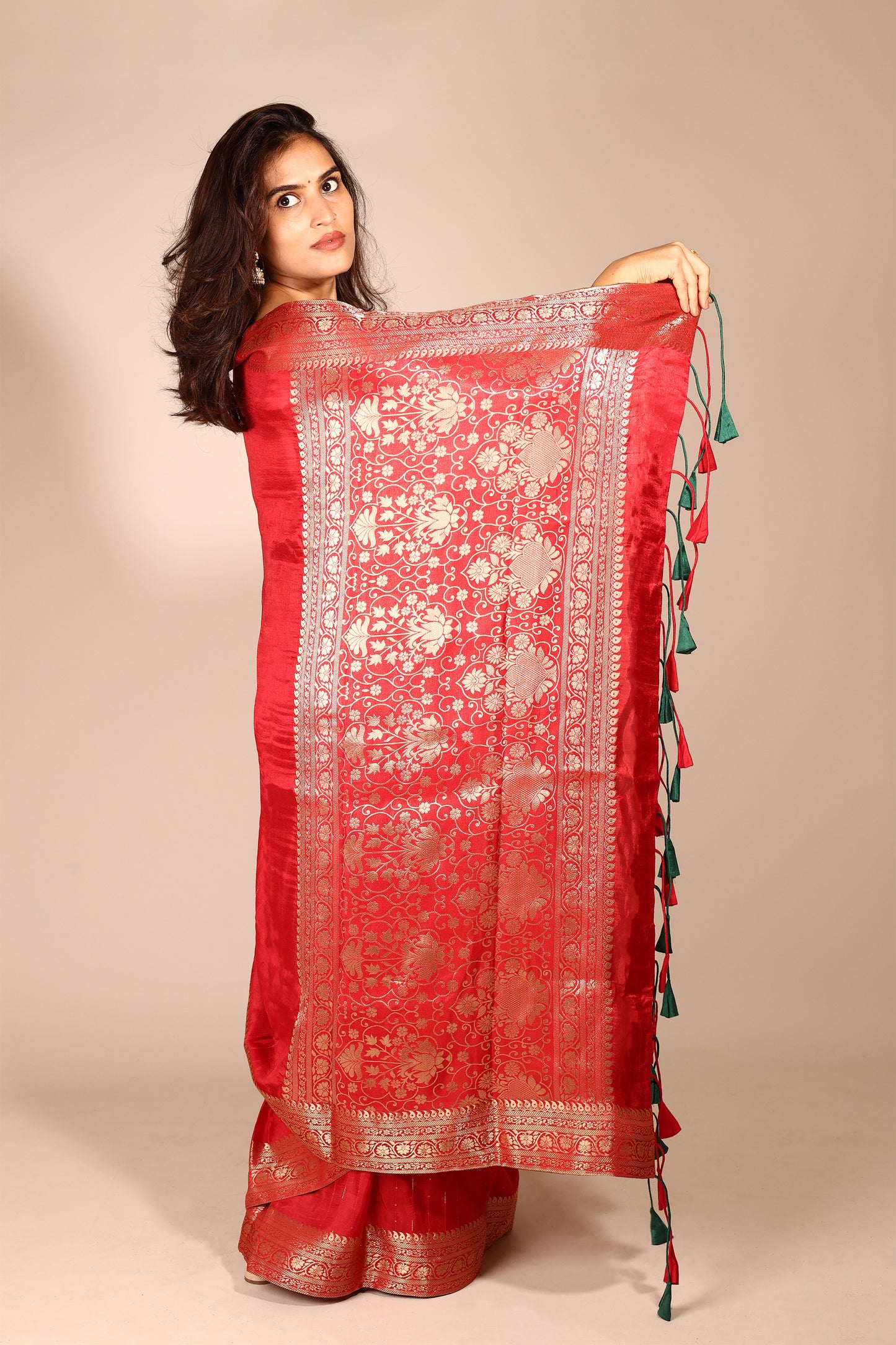 Stunning Red Art Silk Saree with Woven Zari Border and Sequins