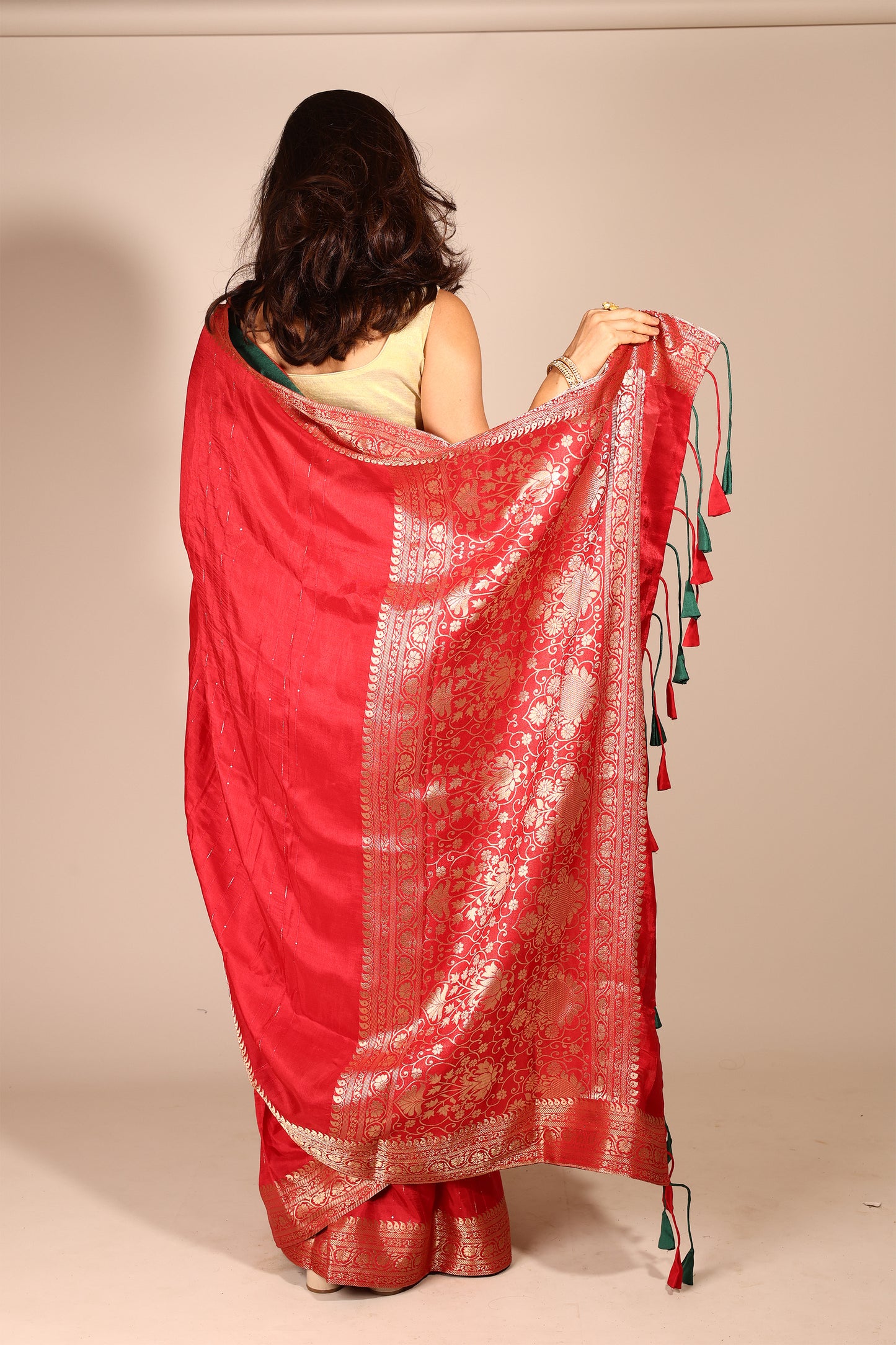 Stunning Red Art Silk Saree with Woven Zari Border and Sequins