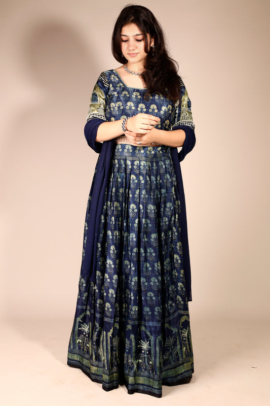 Blue Modal Satin Silk Hand-Worked Lehenga Set