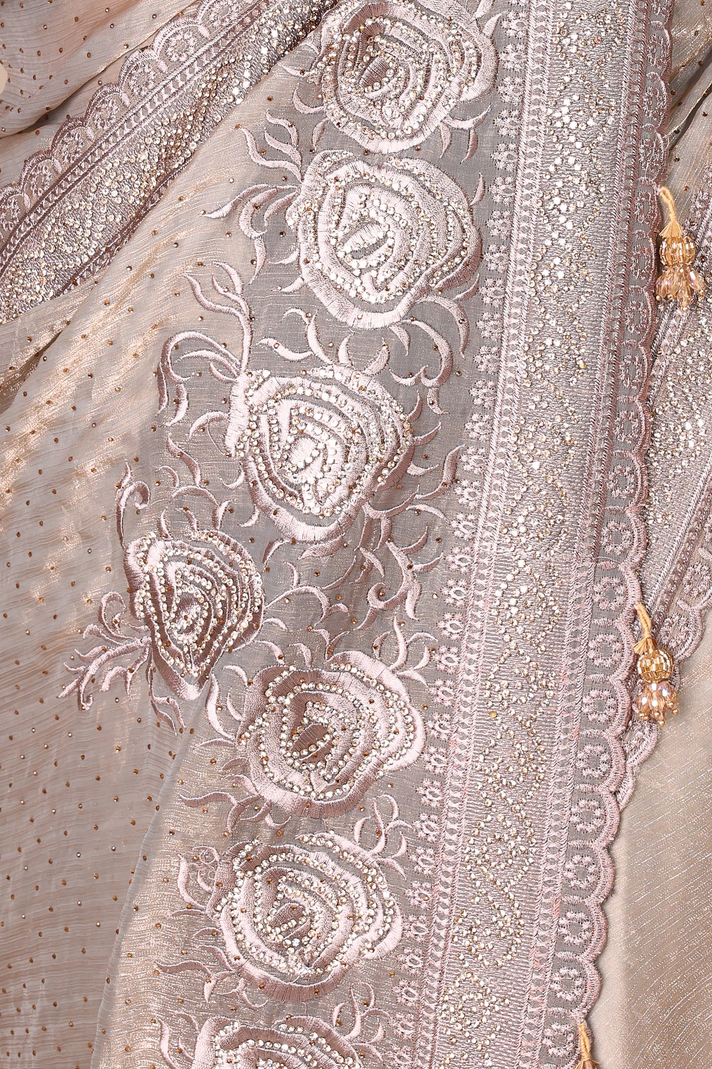 Elegant Grey Shimmery Georgette Saree with Swaroski Stone Work and Blouse Piece