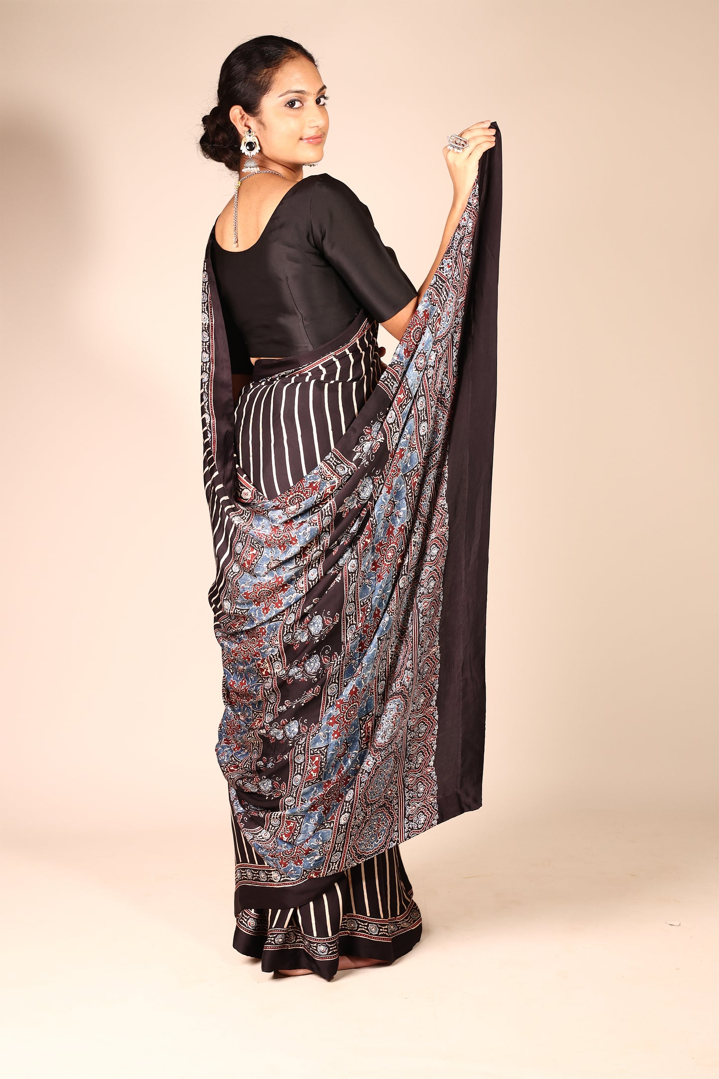 Ajrakh Saree with stripe print