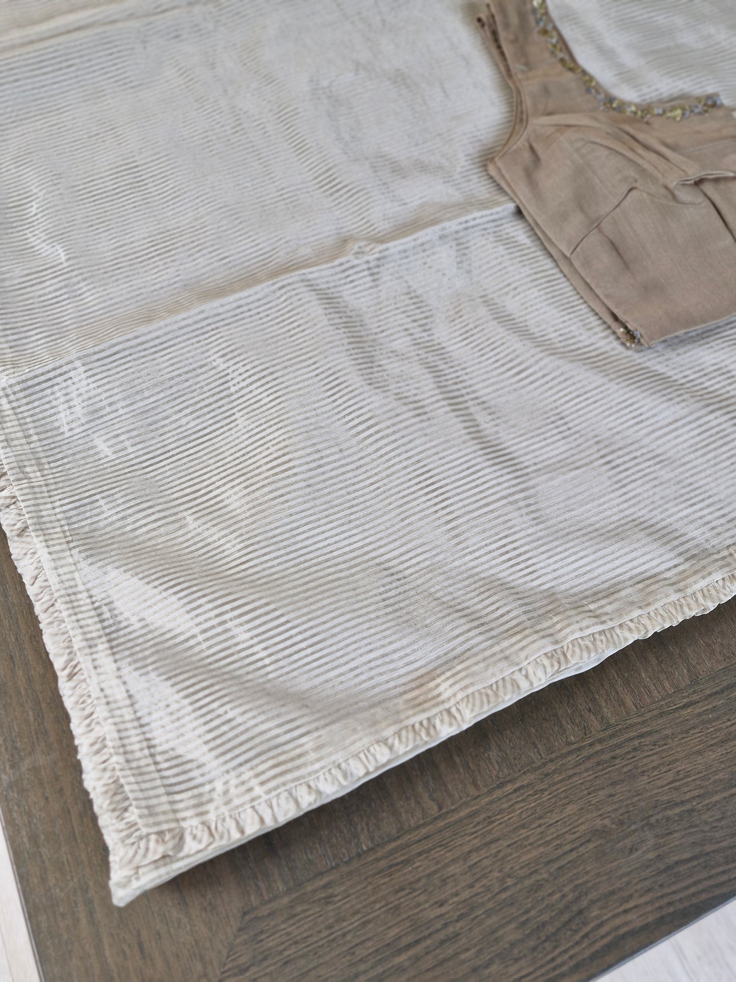 Silver Tissue Chanderi Saree With Stripe Design