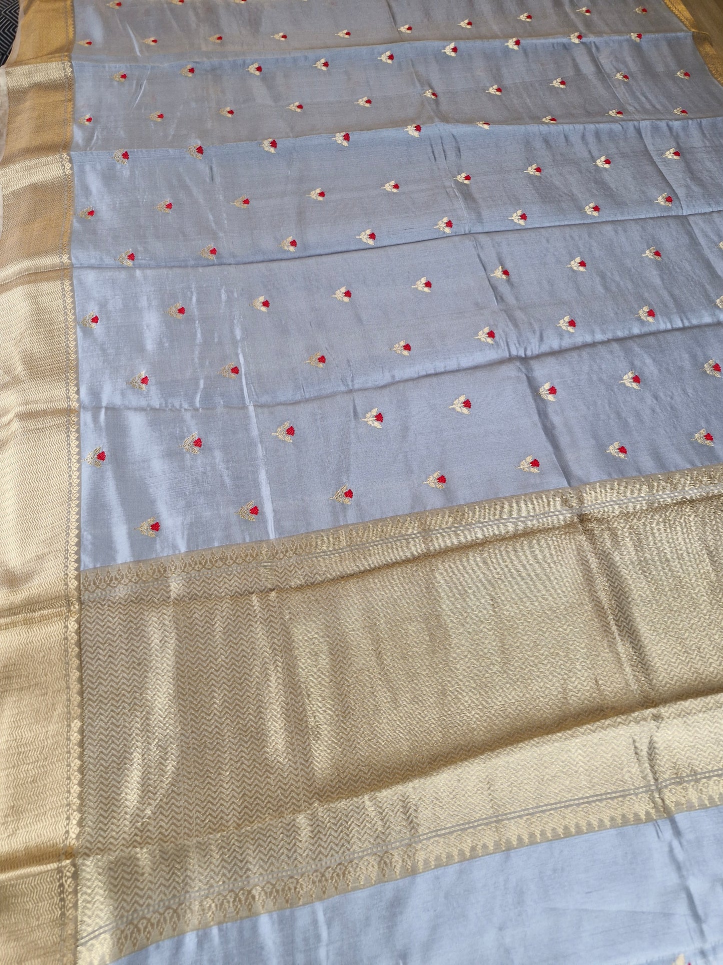 Pure Grey Chanderi Silk Saree