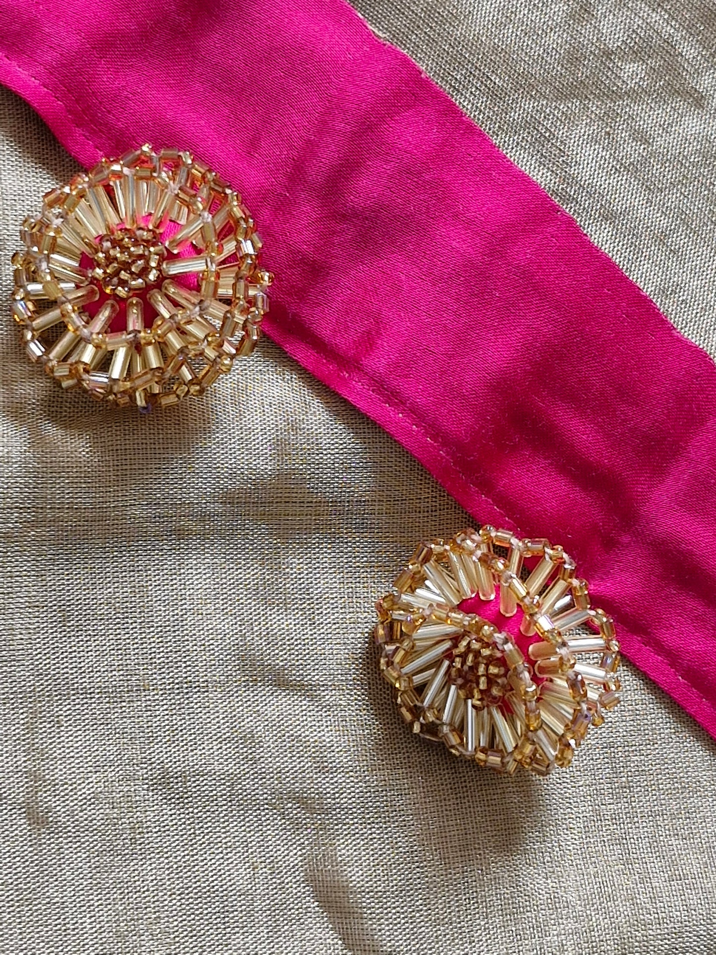 Gold Tissue Chanderi Saree with Fuchsia Satin Finishing