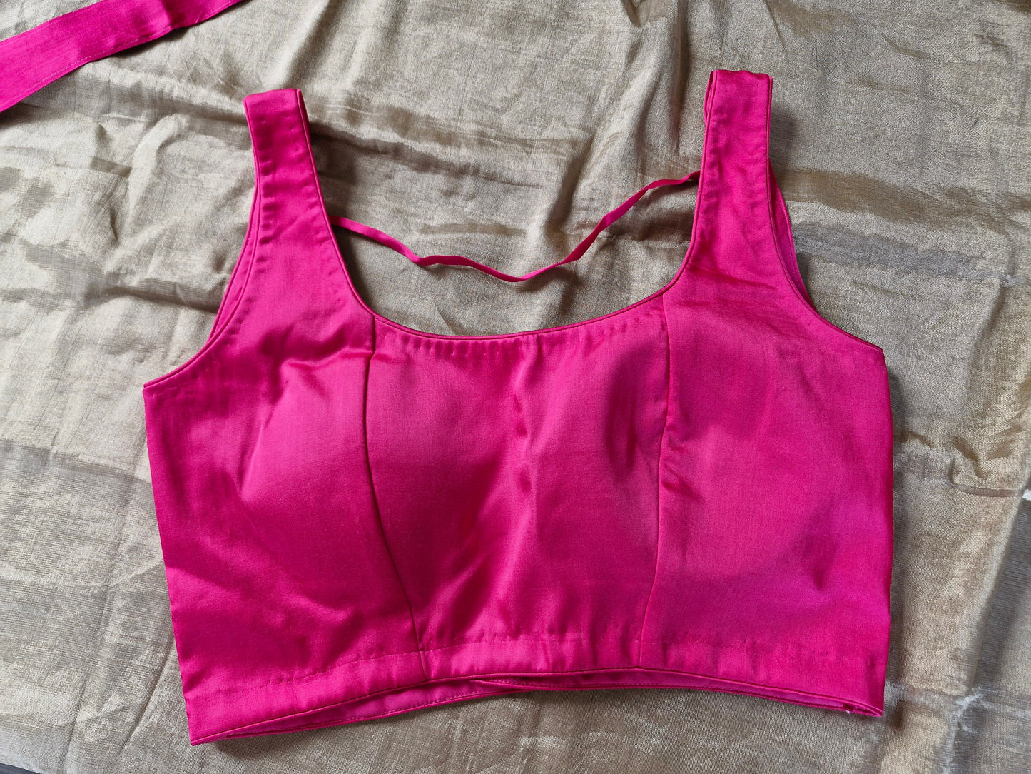 Gold Tissue Chanderi Saree with Fuchsia Satin Finishing