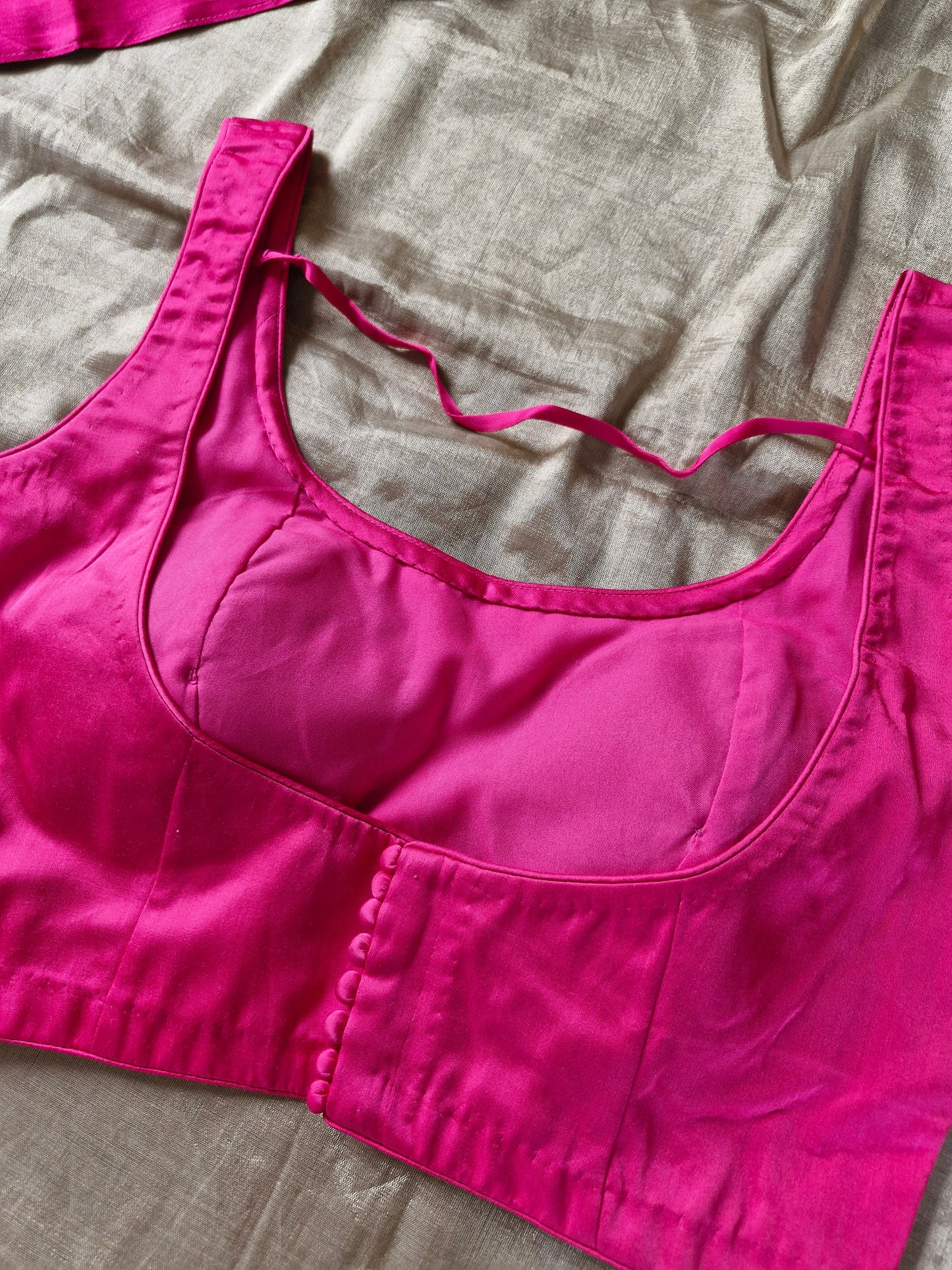 Gold Tissue Chanderi Saree with Fuchsia Satin Finishing