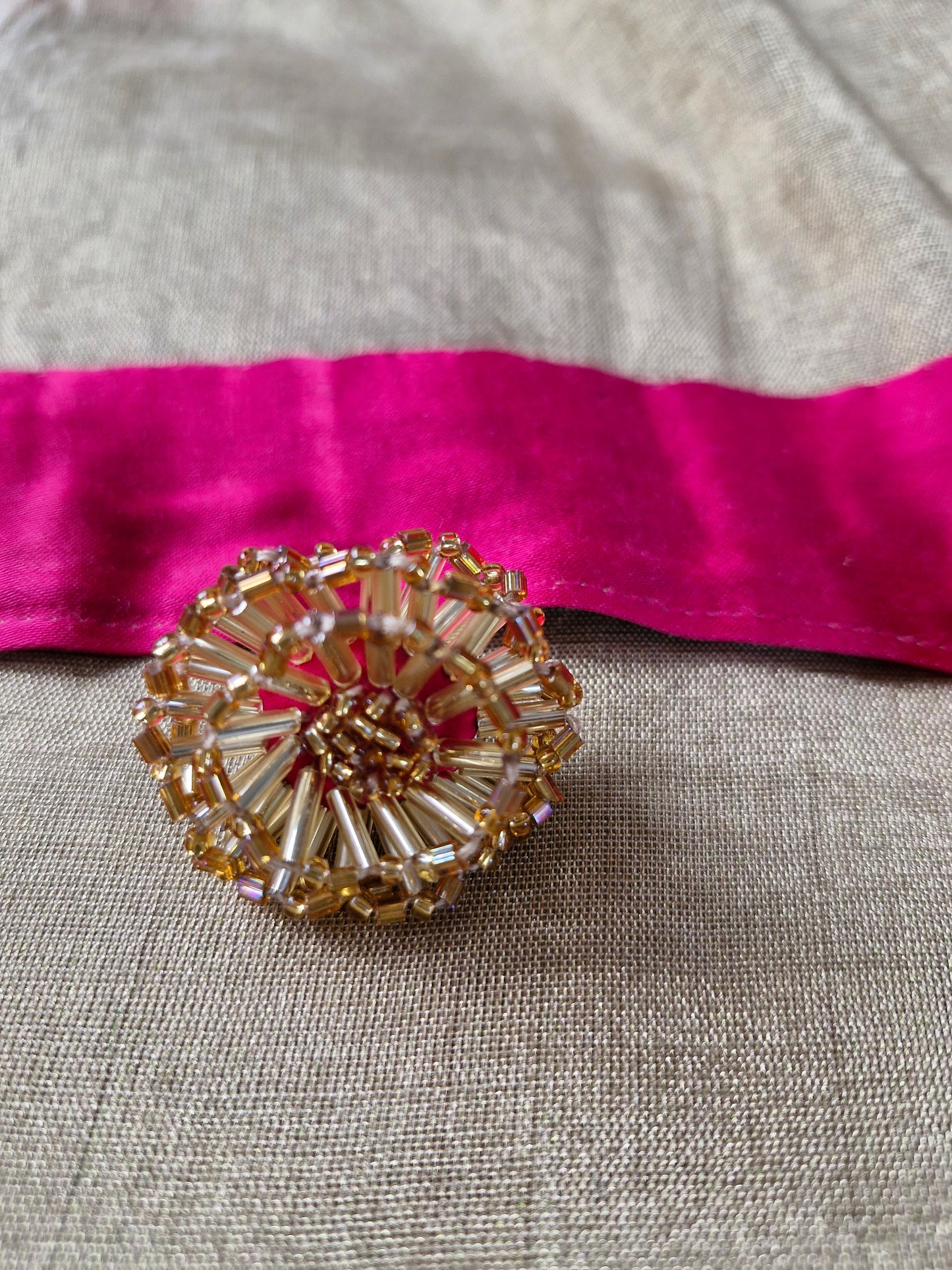 Gold Tissue Chanderi Saree with Fuchsia Satin Finishing