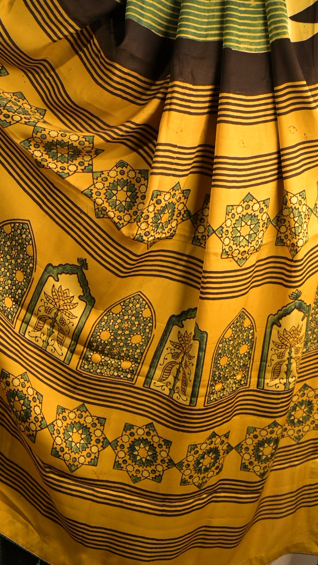 Modal Silk Mustard Ajrakh Saree