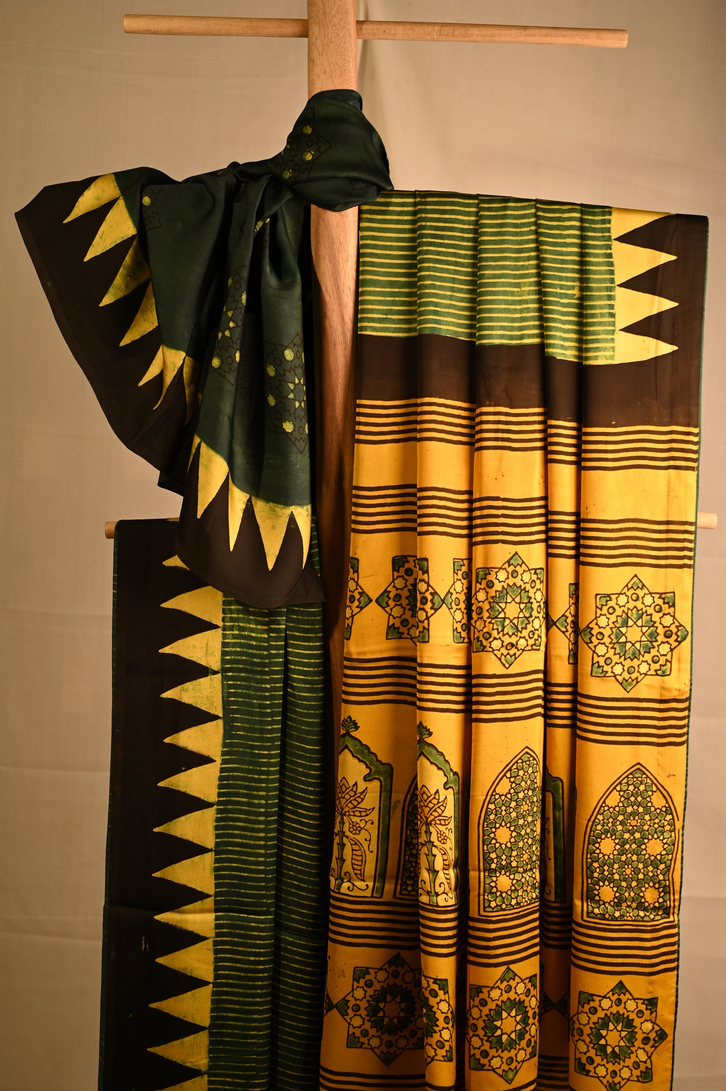 Modal Silk Mustard Ajrakh Saree