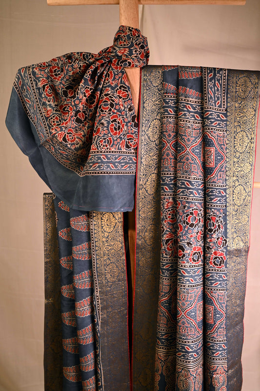 Modal Silk Indigo Ajrakh Saree