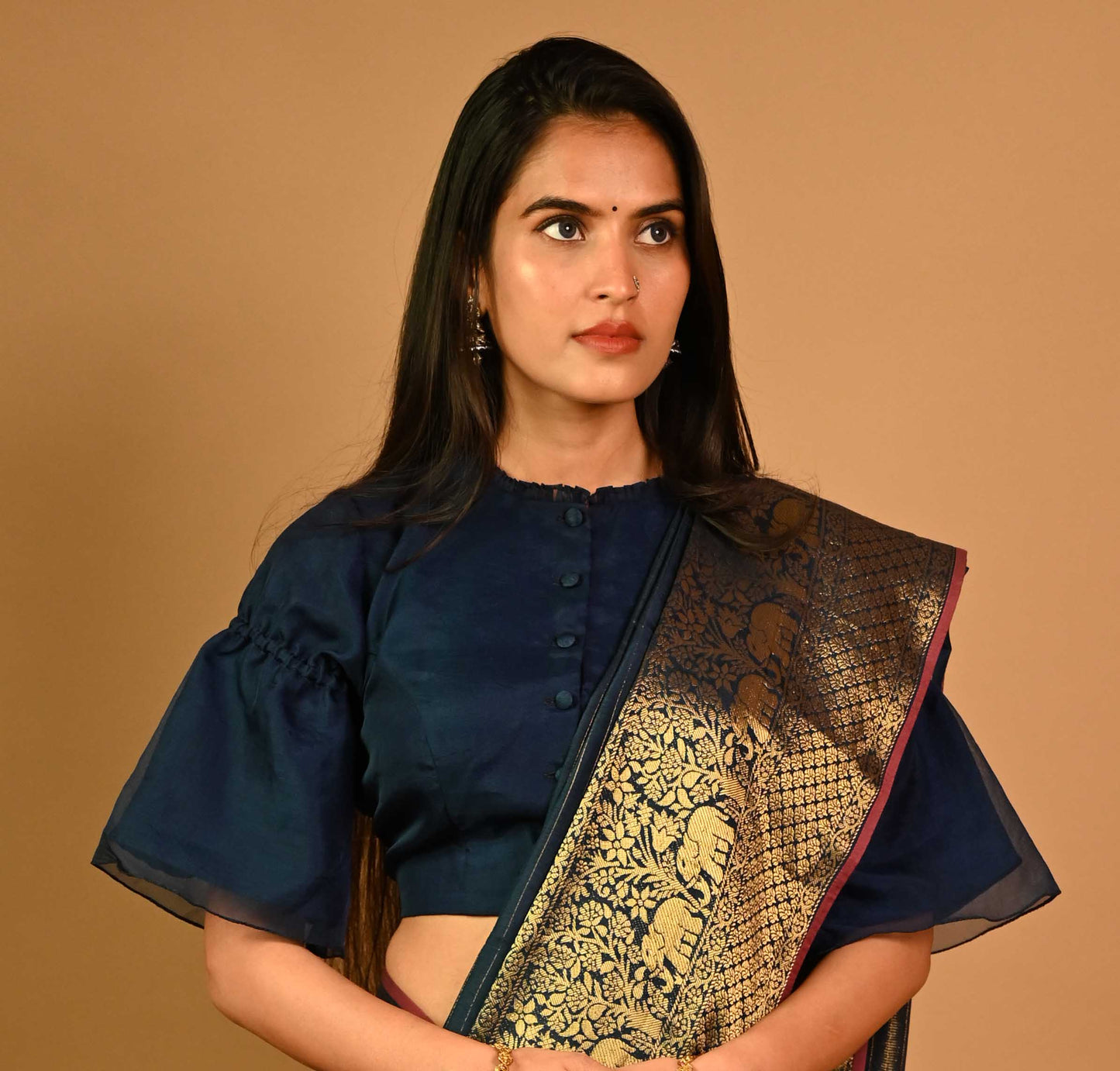 Navy Modal Silk Blend Kanjivaram Saree