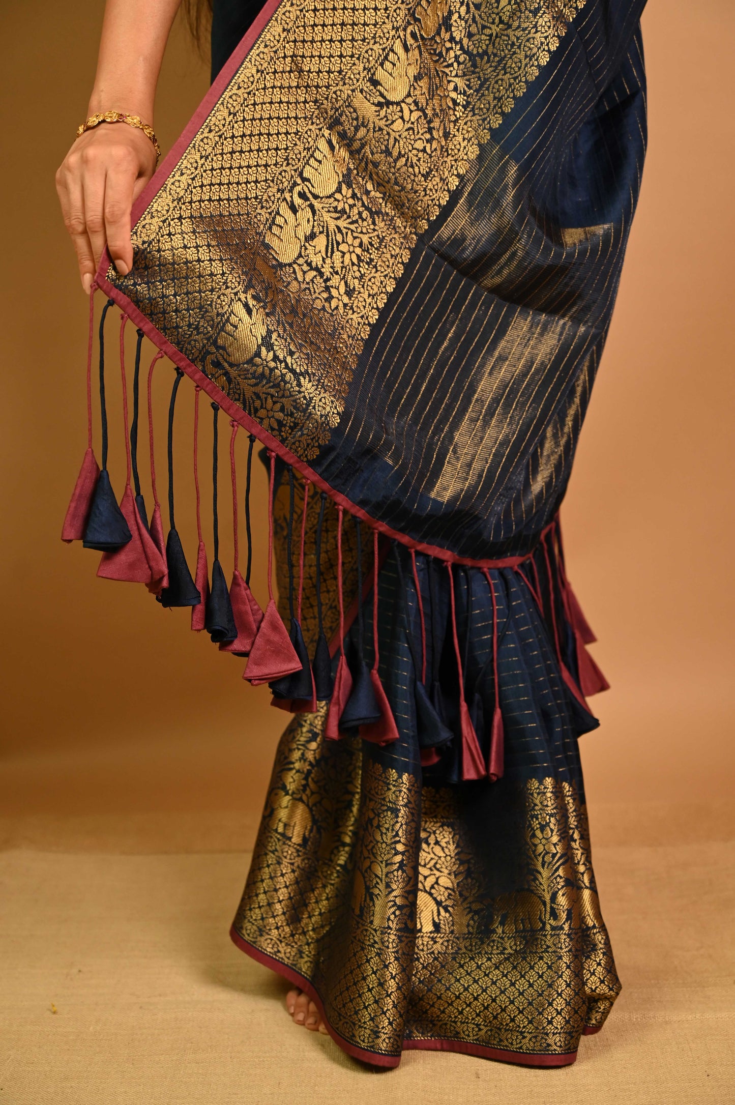 Navy Modal Silk Blend Kanjivaram Saree