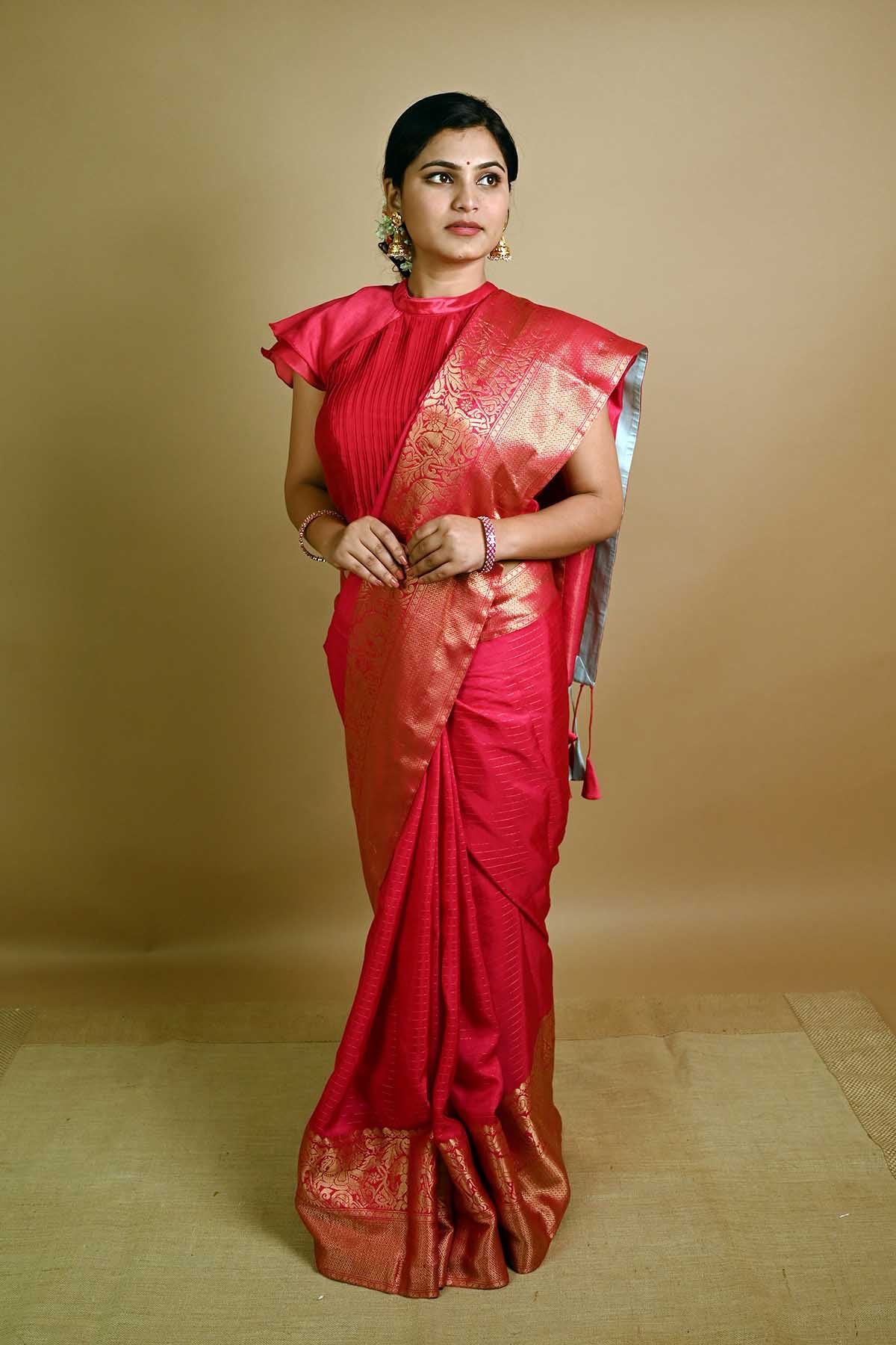 Pink Modal Silk Blend Kanjivaram Saree