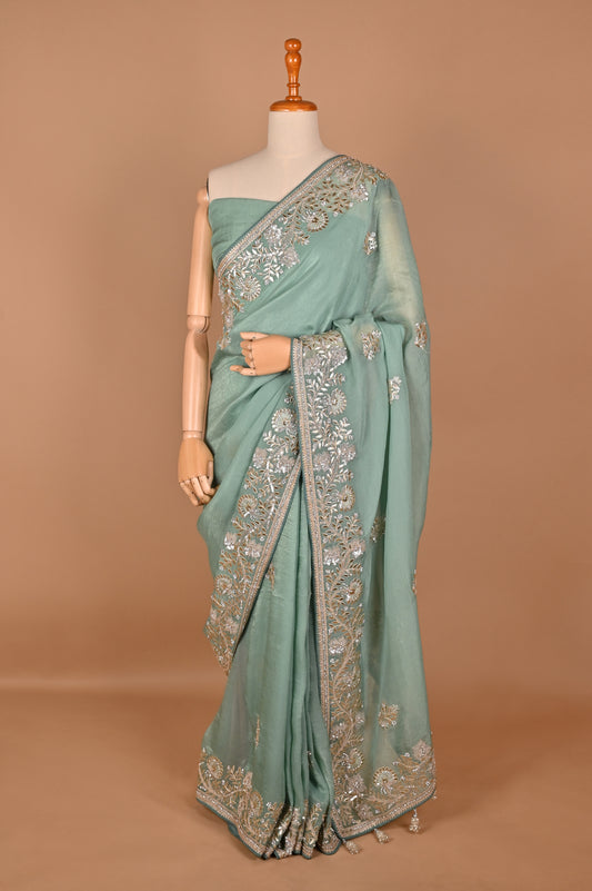 Sea Green Organza Saree with Embroidery