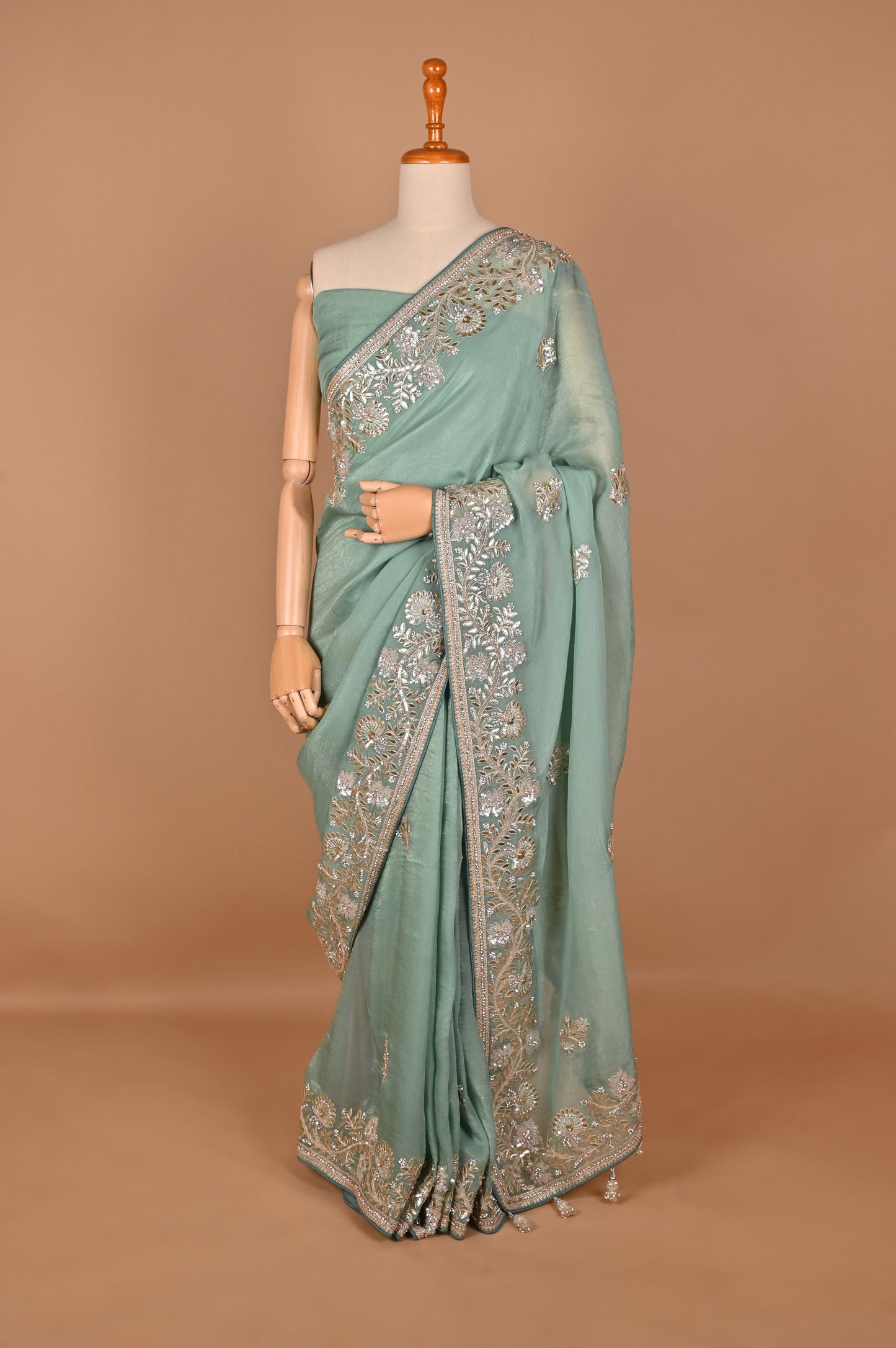 Sea Green Organza Saree with Embroidery