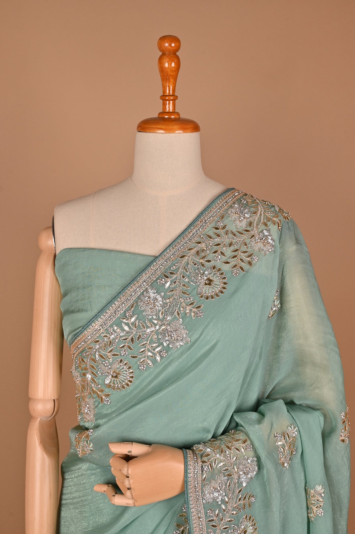 Sea Green Organza Saree with Embroidery