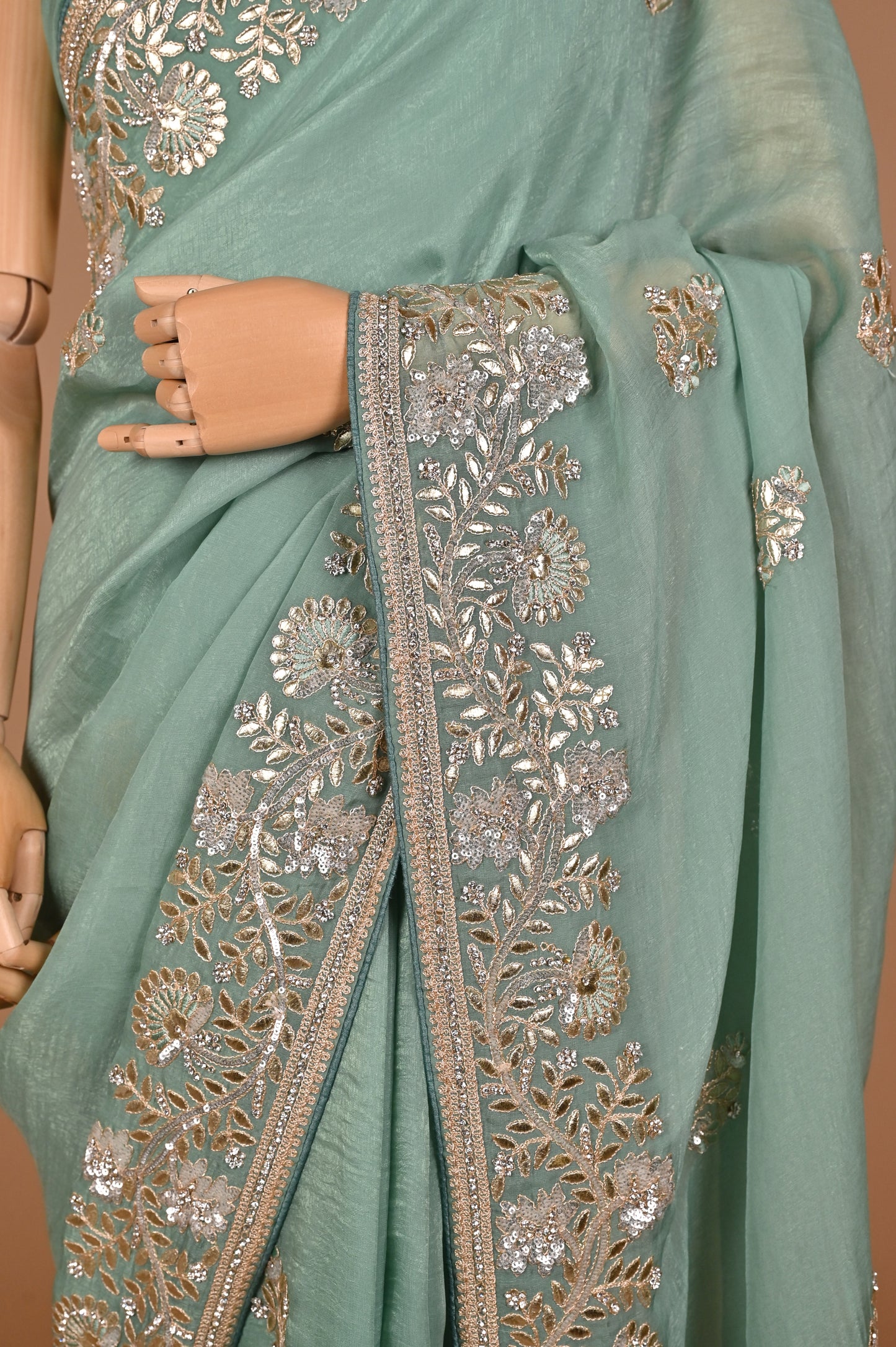 Sea Green Organza Saree with Embroidery