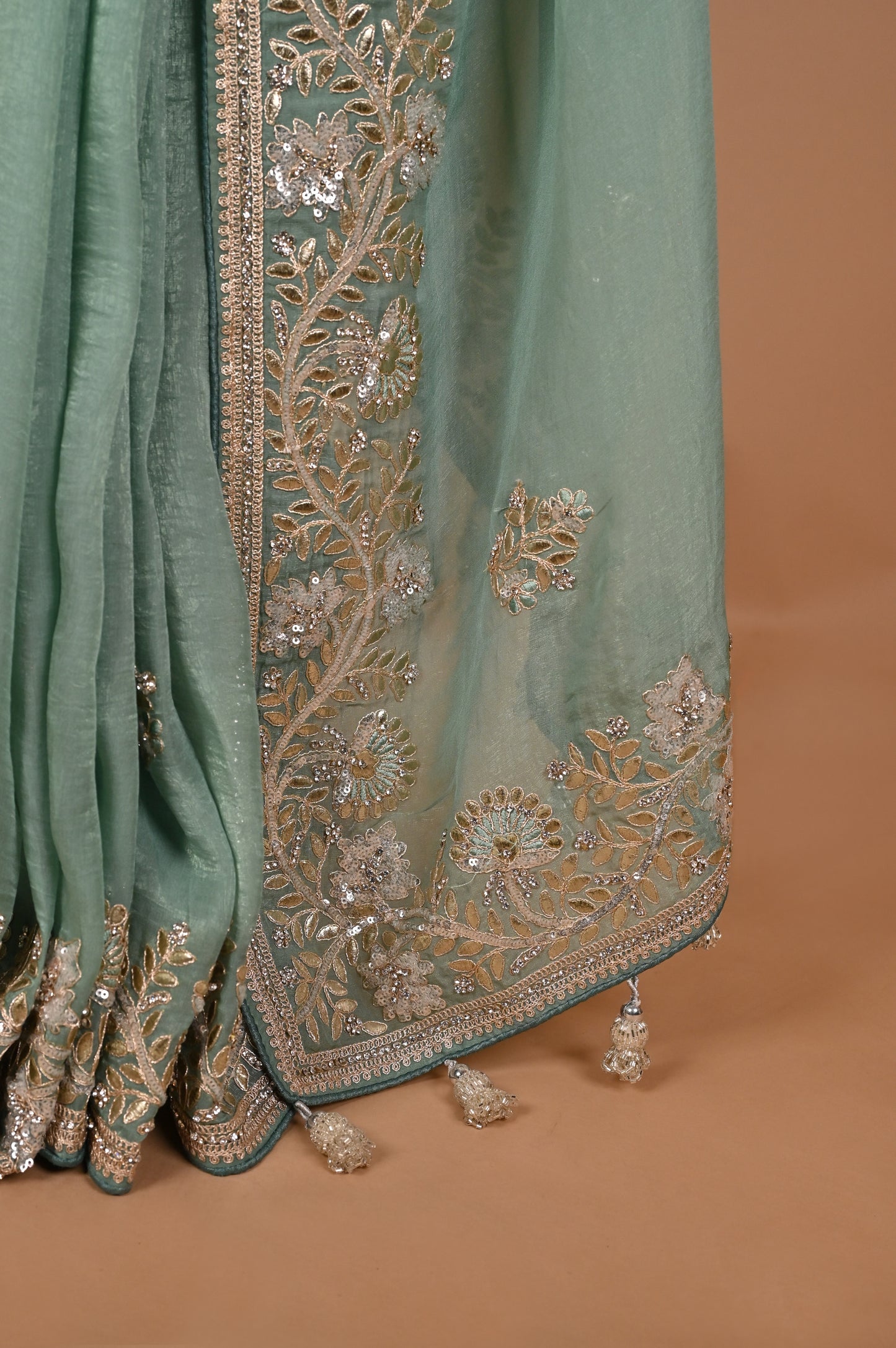 Sea Green Organza Saree with Embroidery