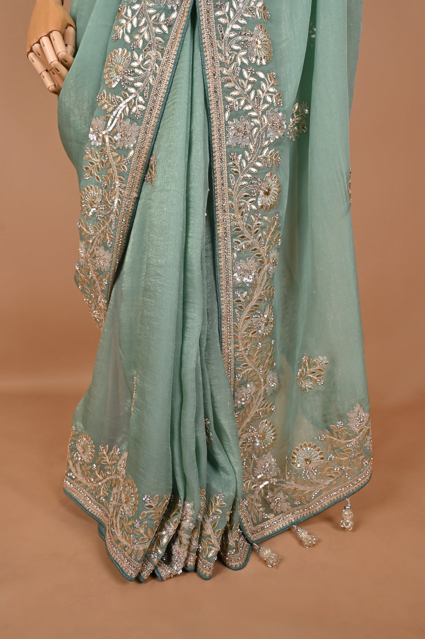 Sea Green Organza Saree with Embroidery