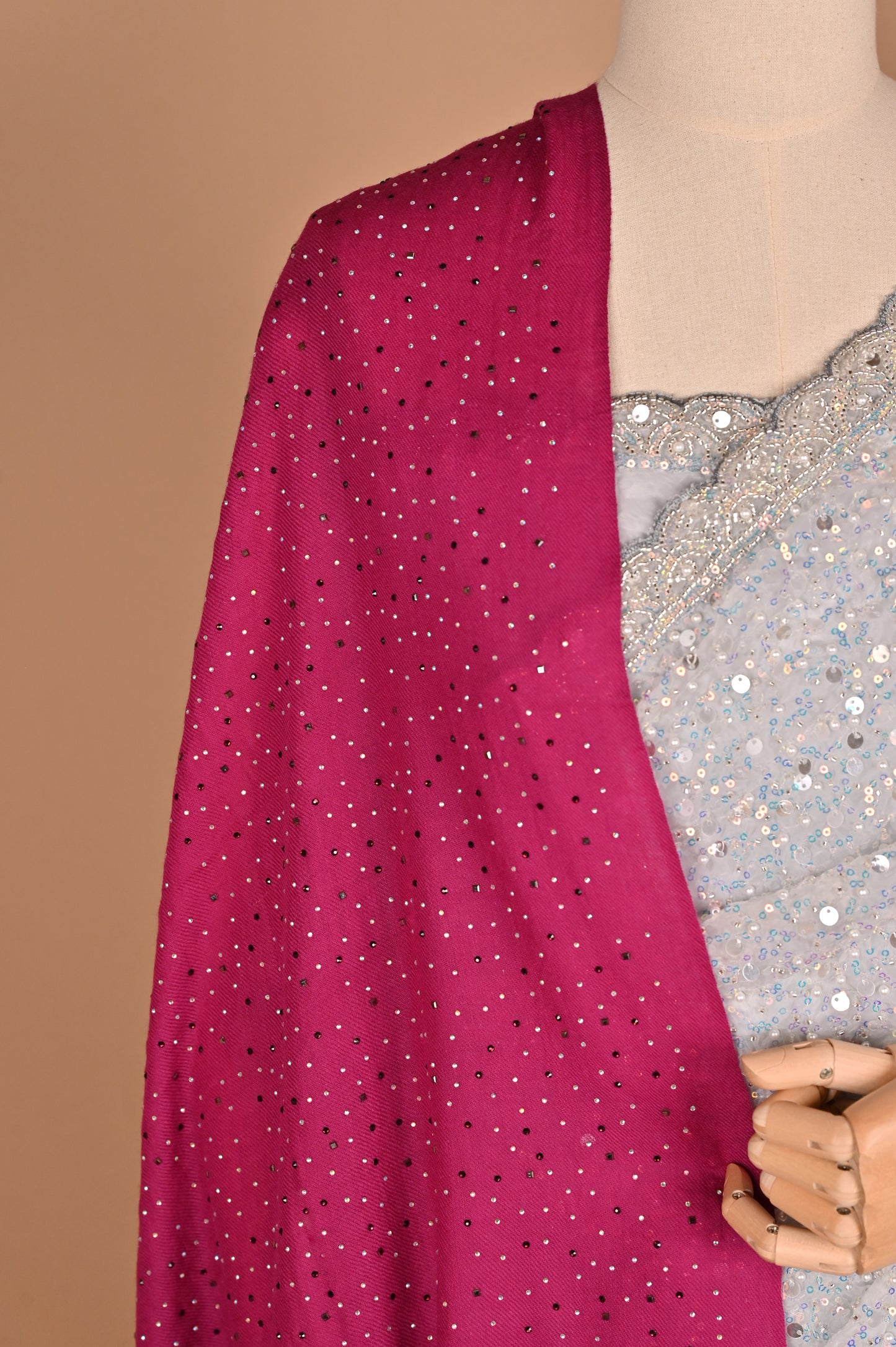 Enchanted Silver Shimmer Saree with Tassels embroidered in Sequins and Pearls