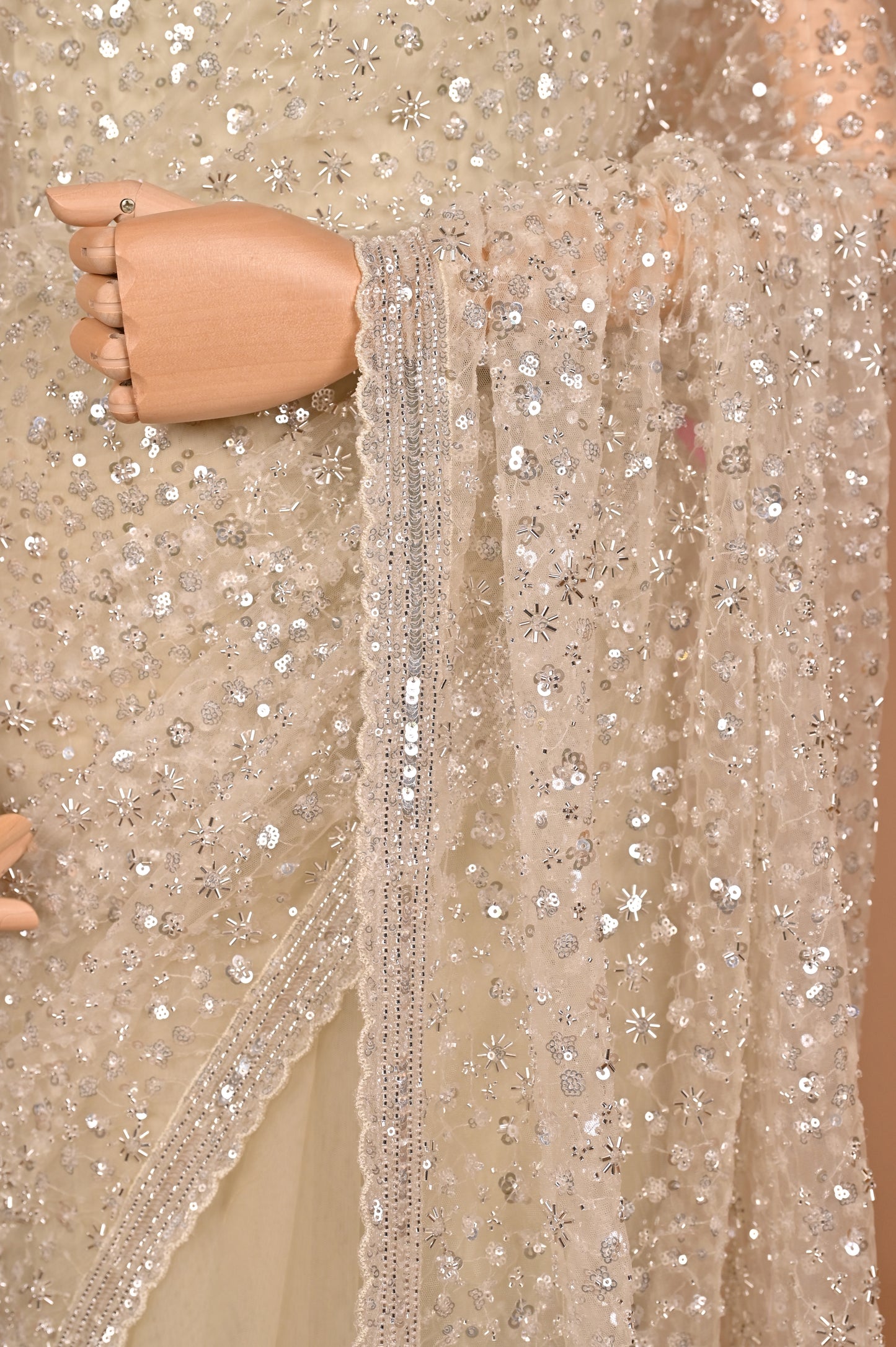 Radiant Ivory Sequin Saree