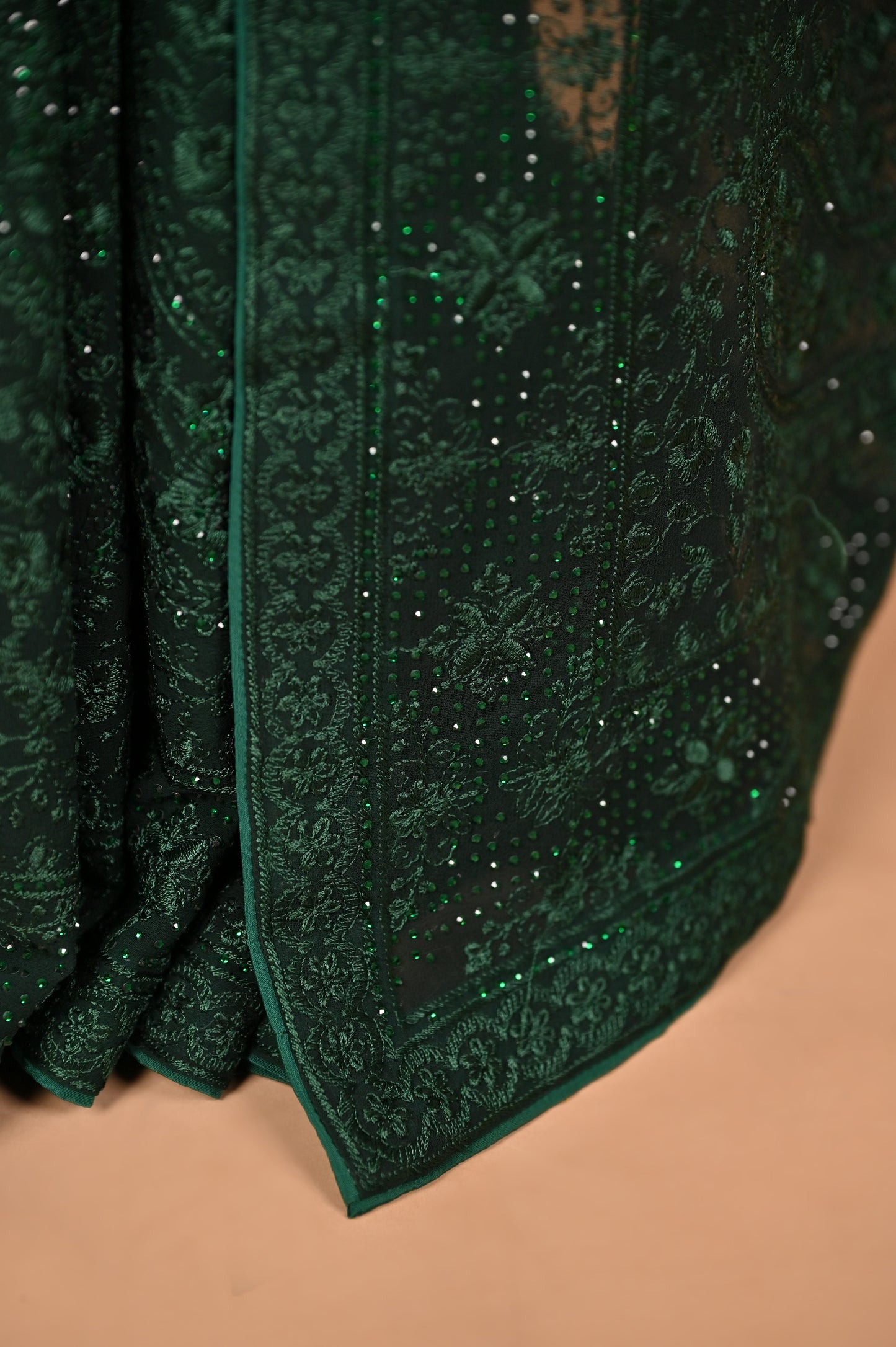 Regal Bottle Green Georgette Saree with Kashmiri Thread Work and Crystals