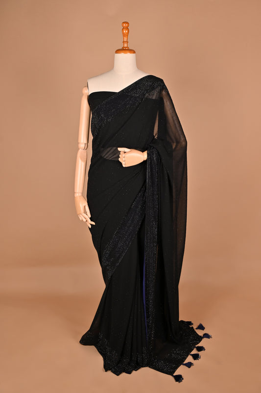 Midnight Mystique Black Georgette Saree with Swarovski