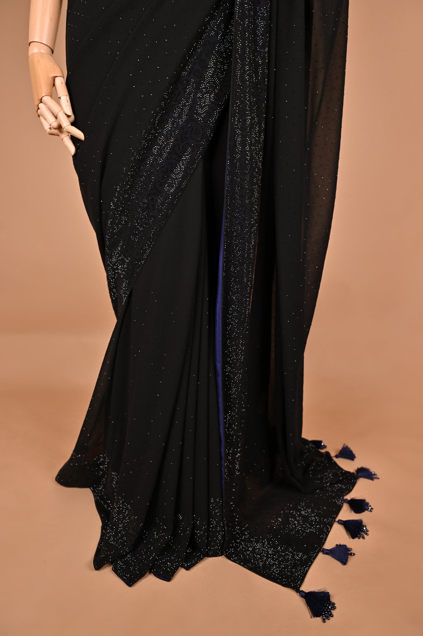 Midnight Mystique Black Georgette Saree with Swarovski