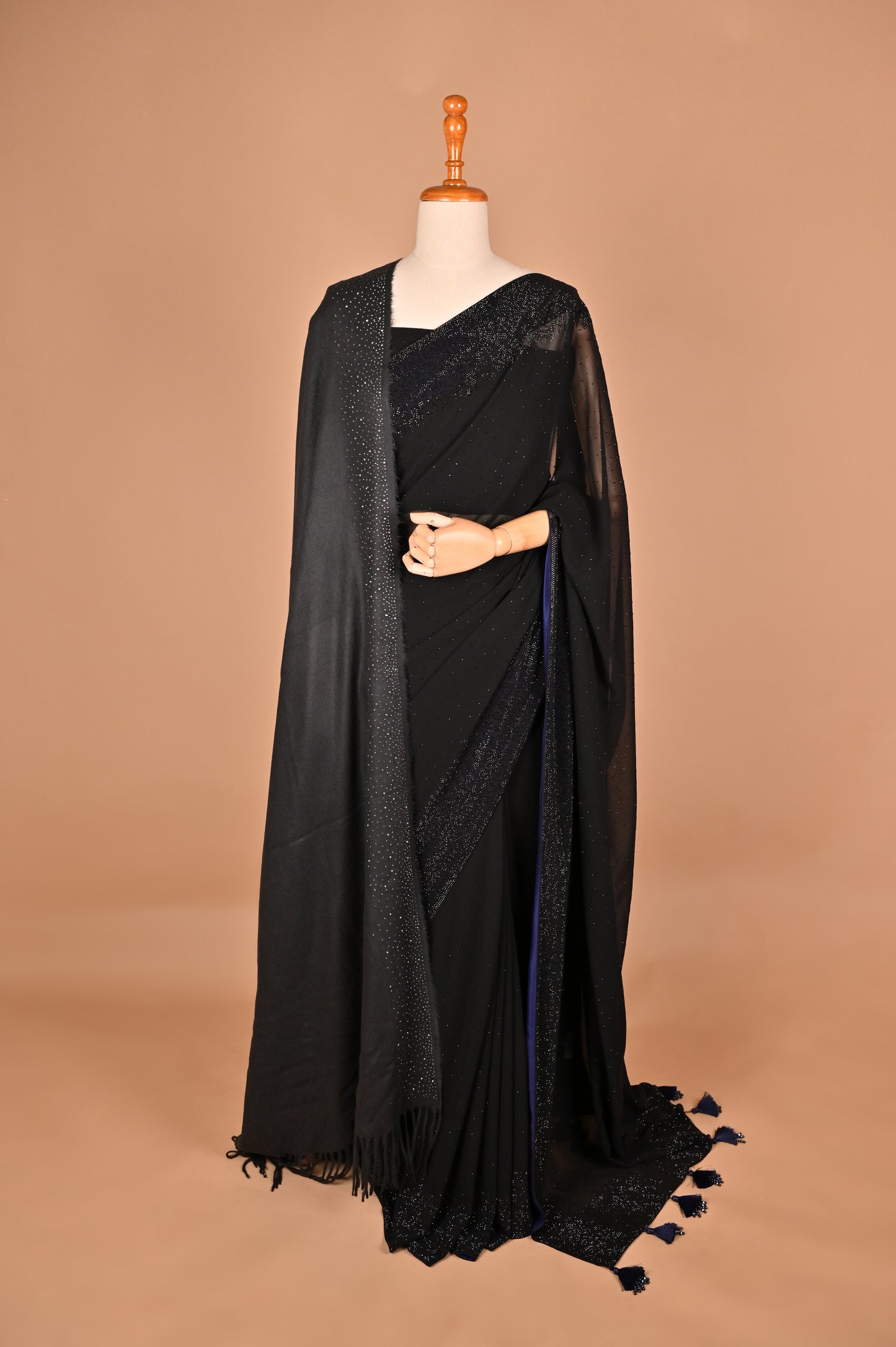 Midnight Mystique Black Georgette Saree with Swarovski