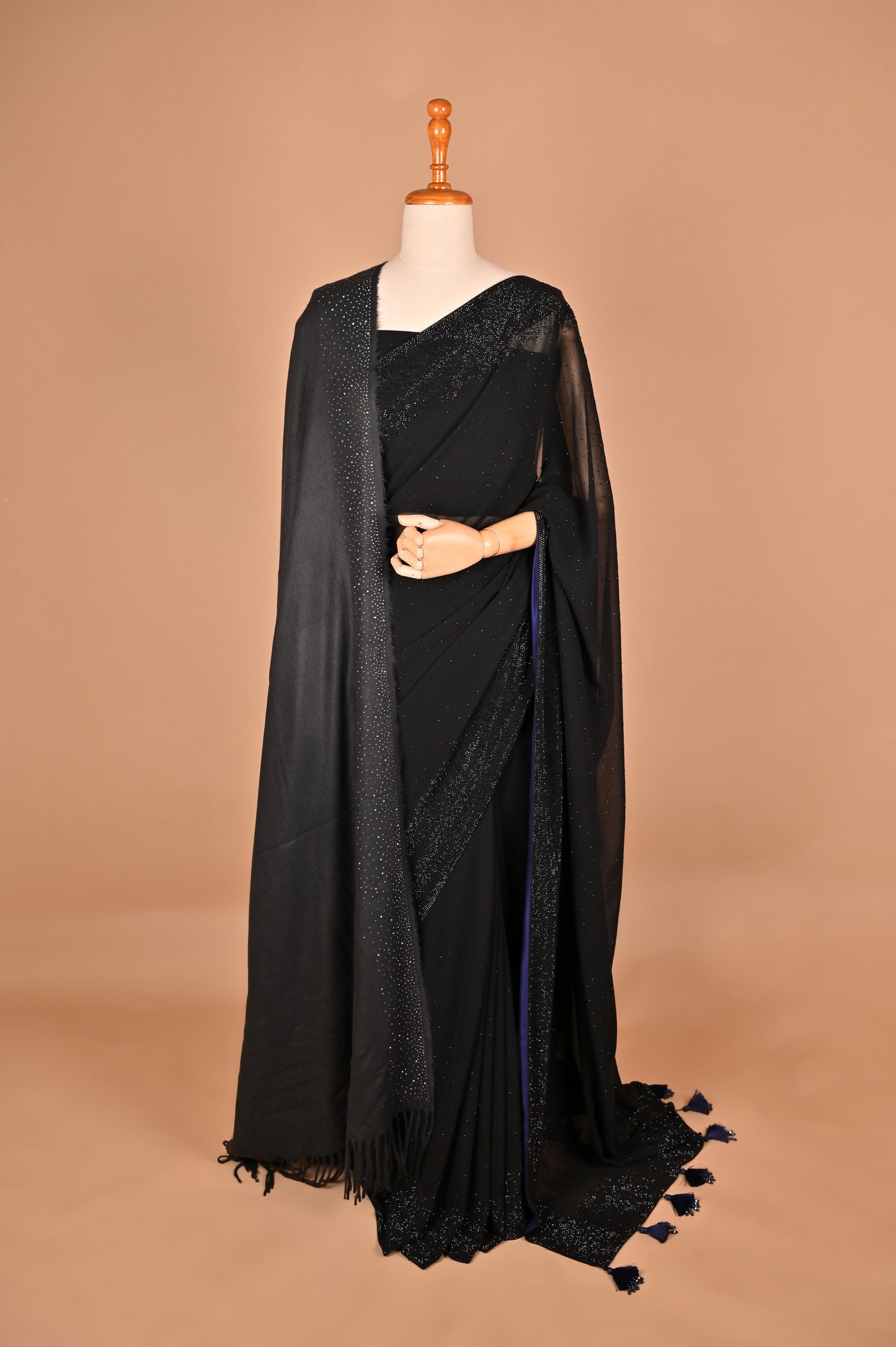 Midnight Mystique Black Georgette Saree with Swarovski