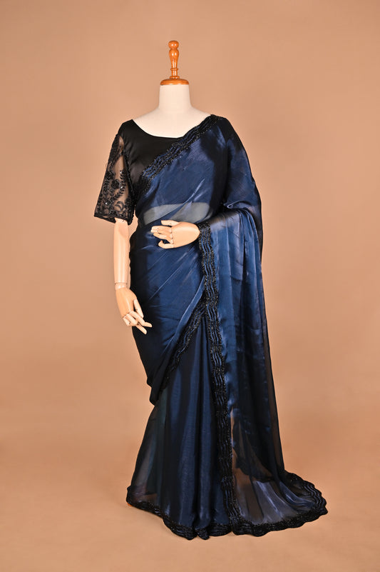 Midnight Blue Elegance Saree with Kardana Embellishments