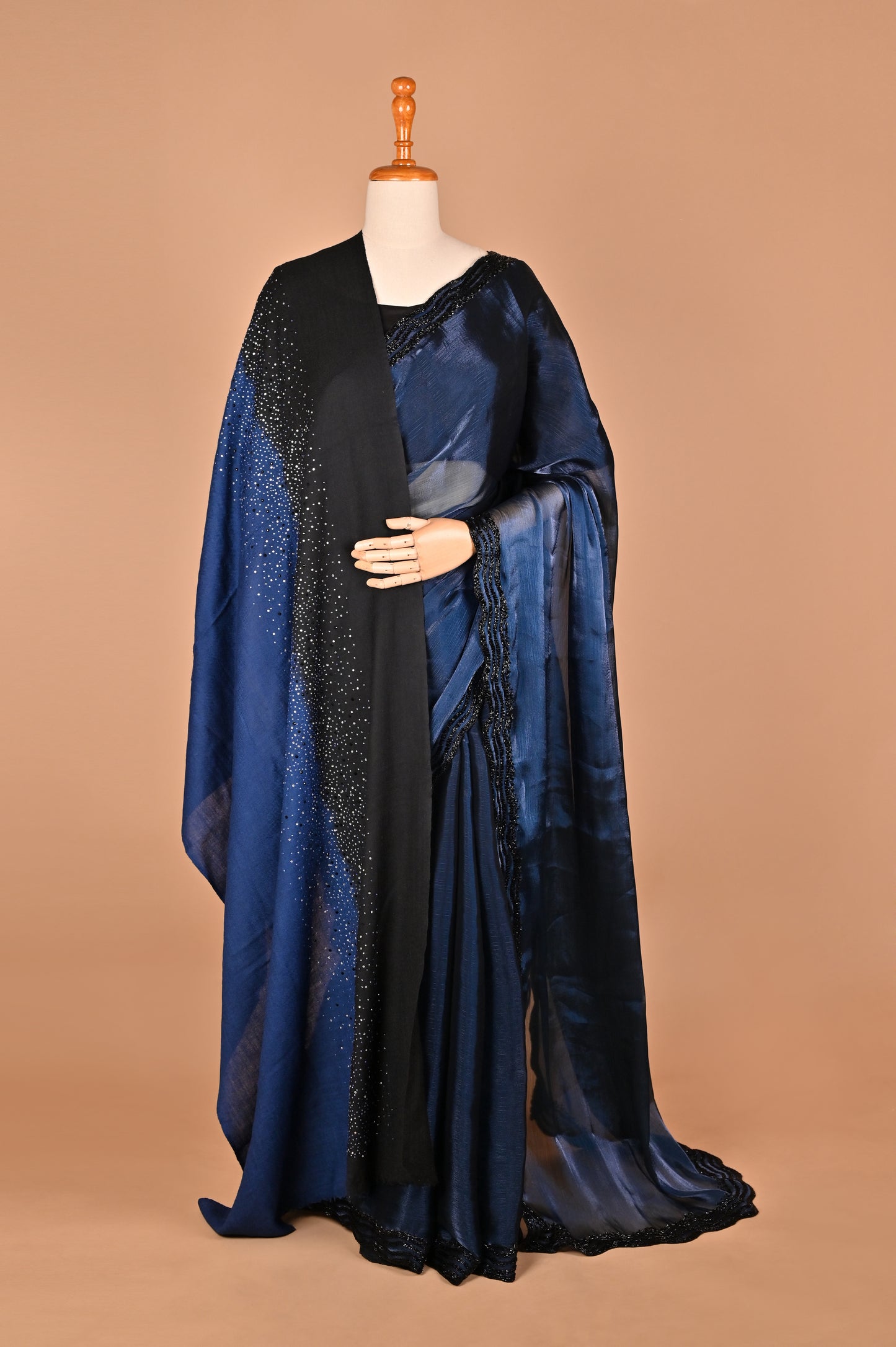 Midnight Blue Elegance Saree with Kardana Embellishments