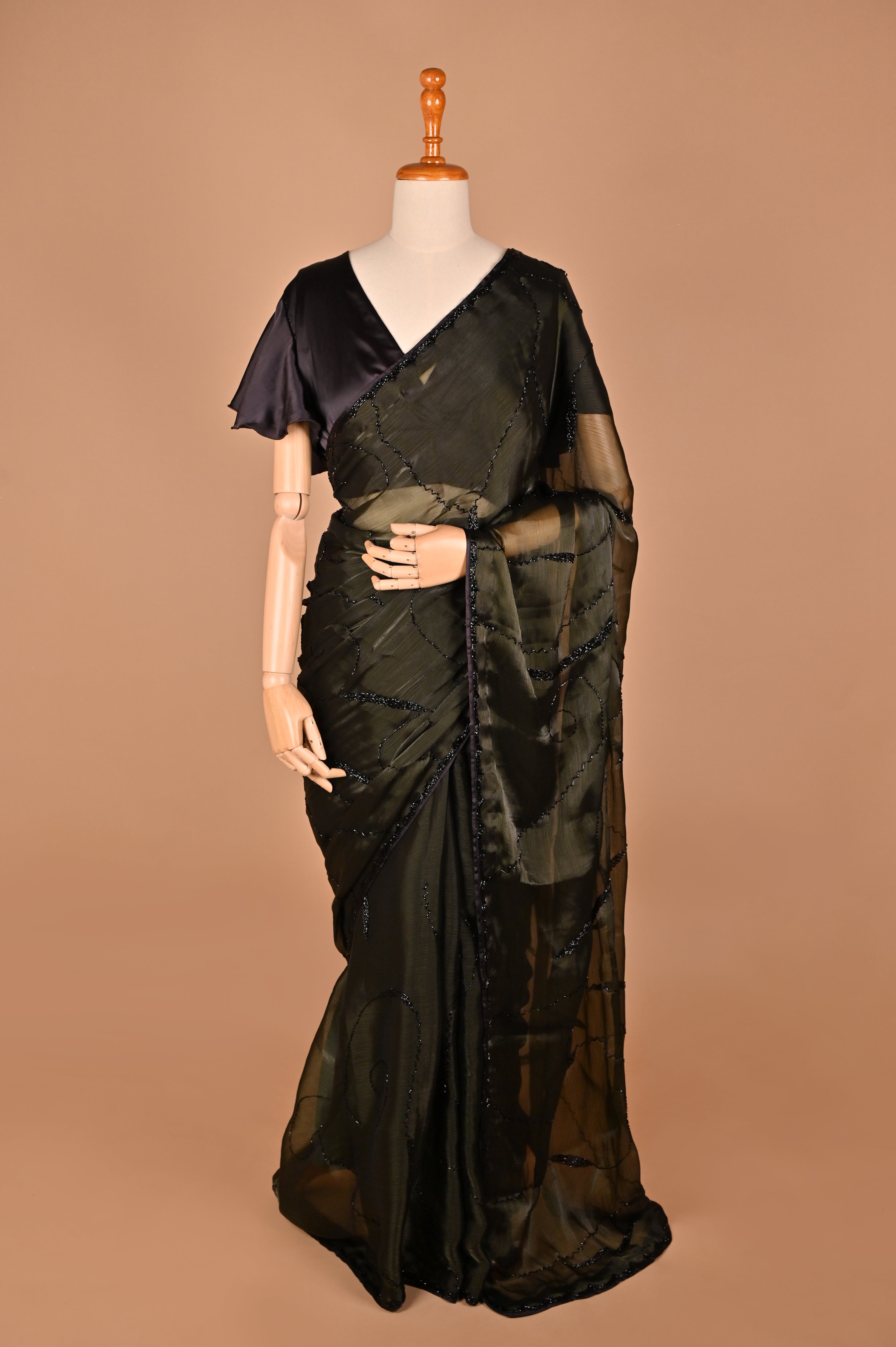 Dark Olive Green Designer Saree with Kardana Work