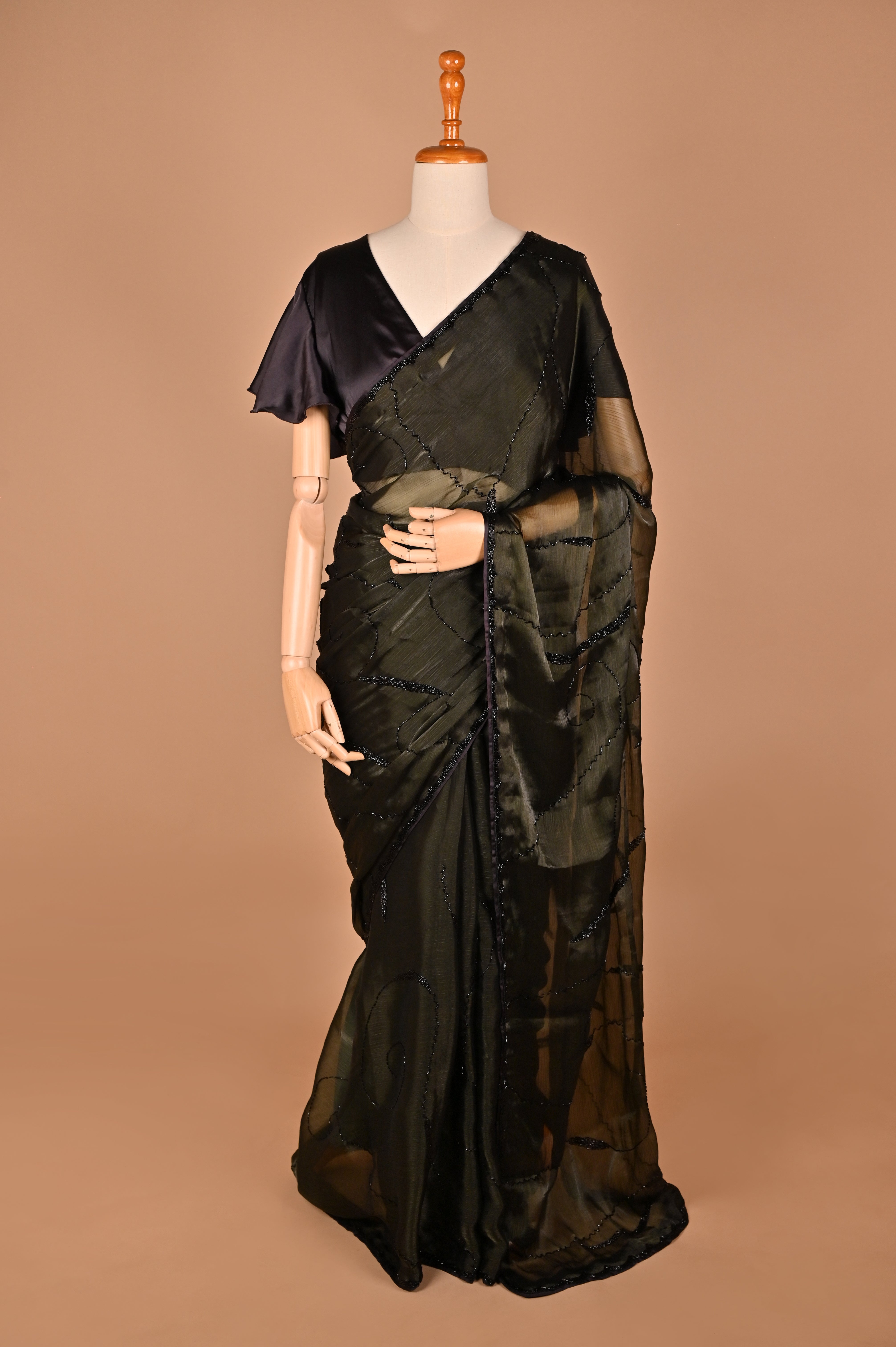 Dark Olive Green Designer Saree with Kardana Work