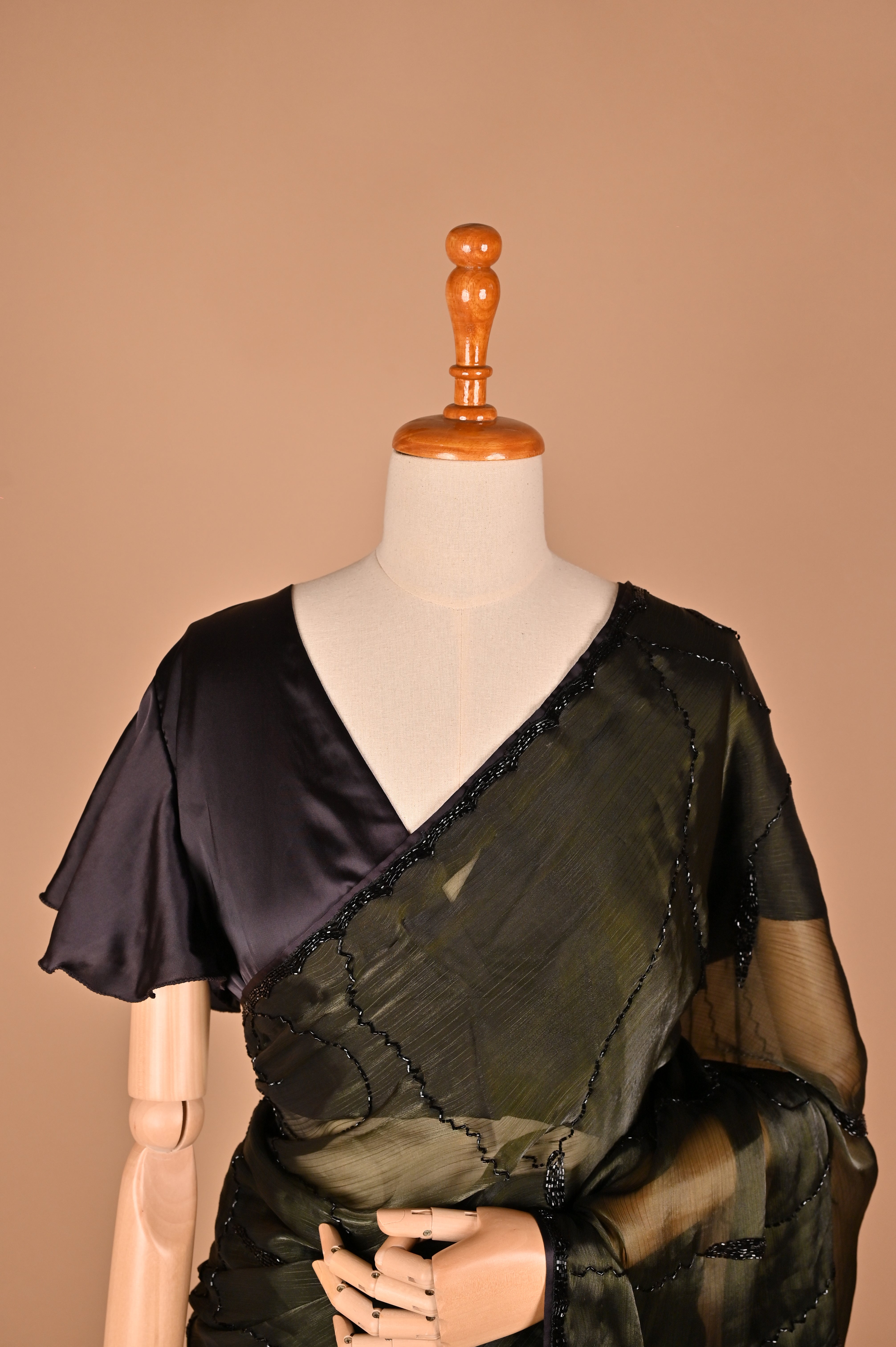 Dark Olive Green Designer Saree with Kardana Work