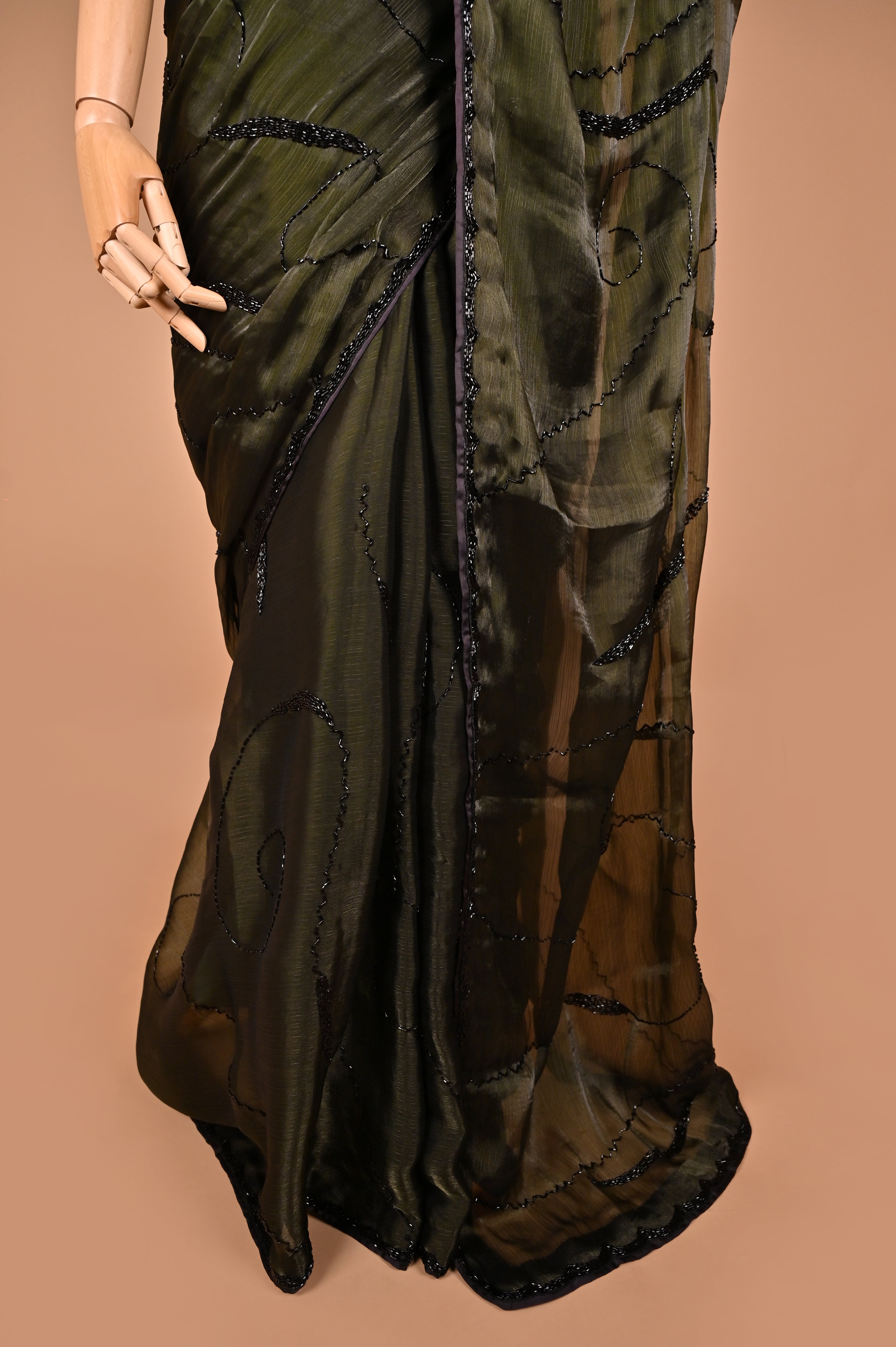 Dark Olive Green Designer Saree with Kardana Work