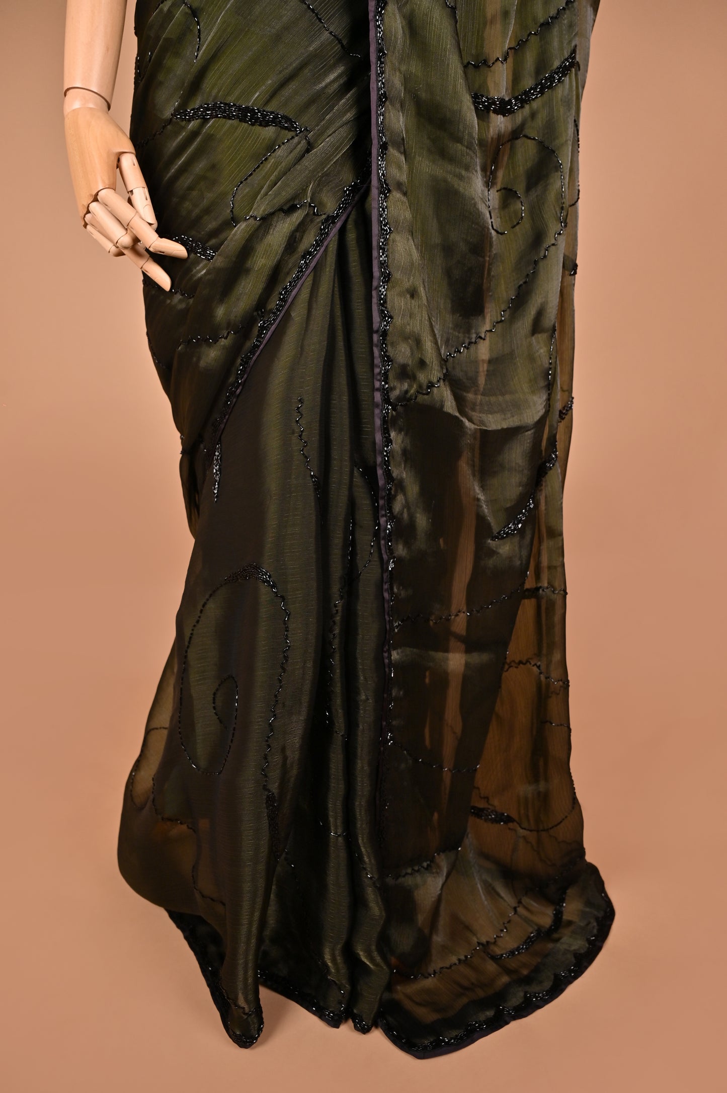 Dark Olive Green Designer Saree with Kardana Work